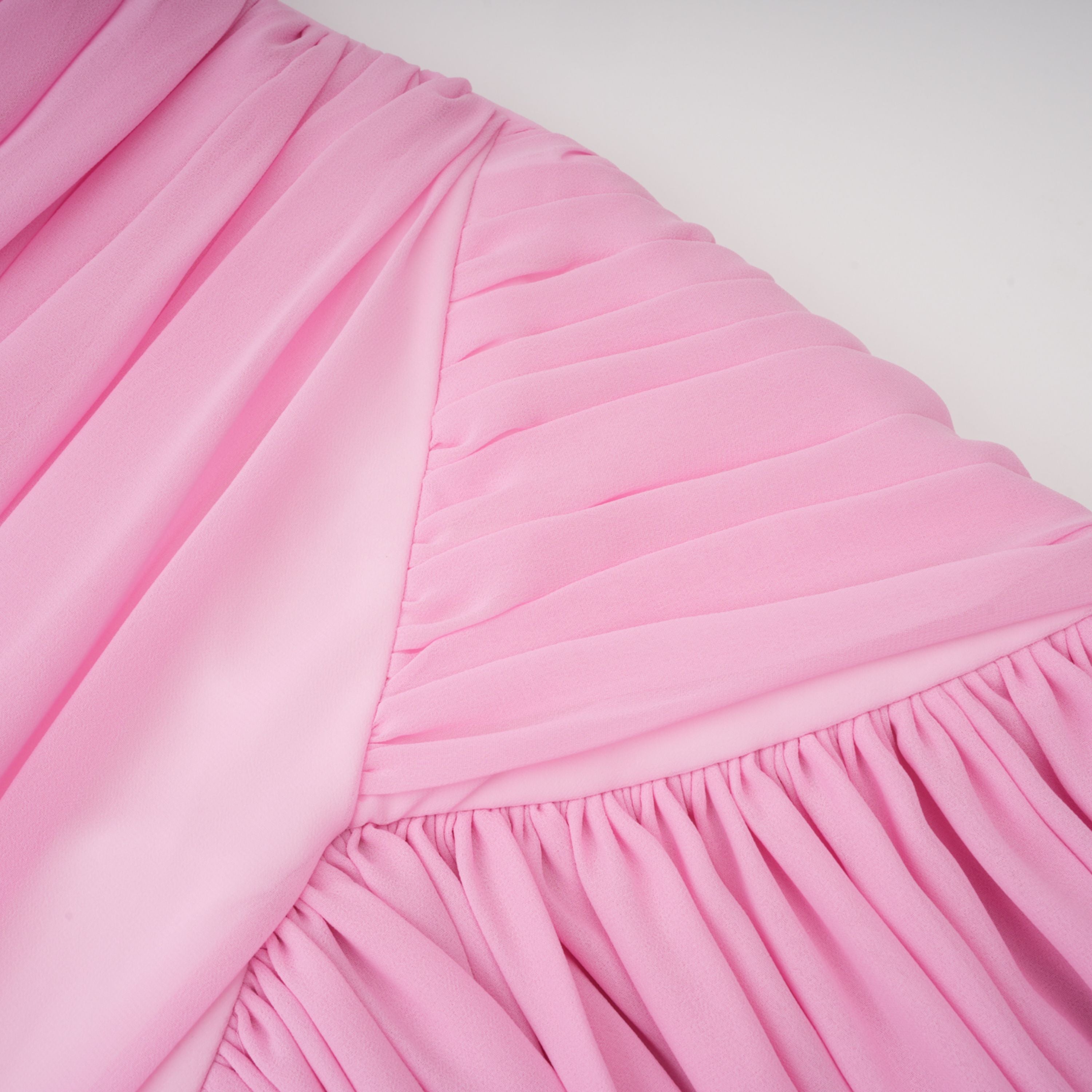 Laetitia Pink Pleated Train Ruched Maxi Dress