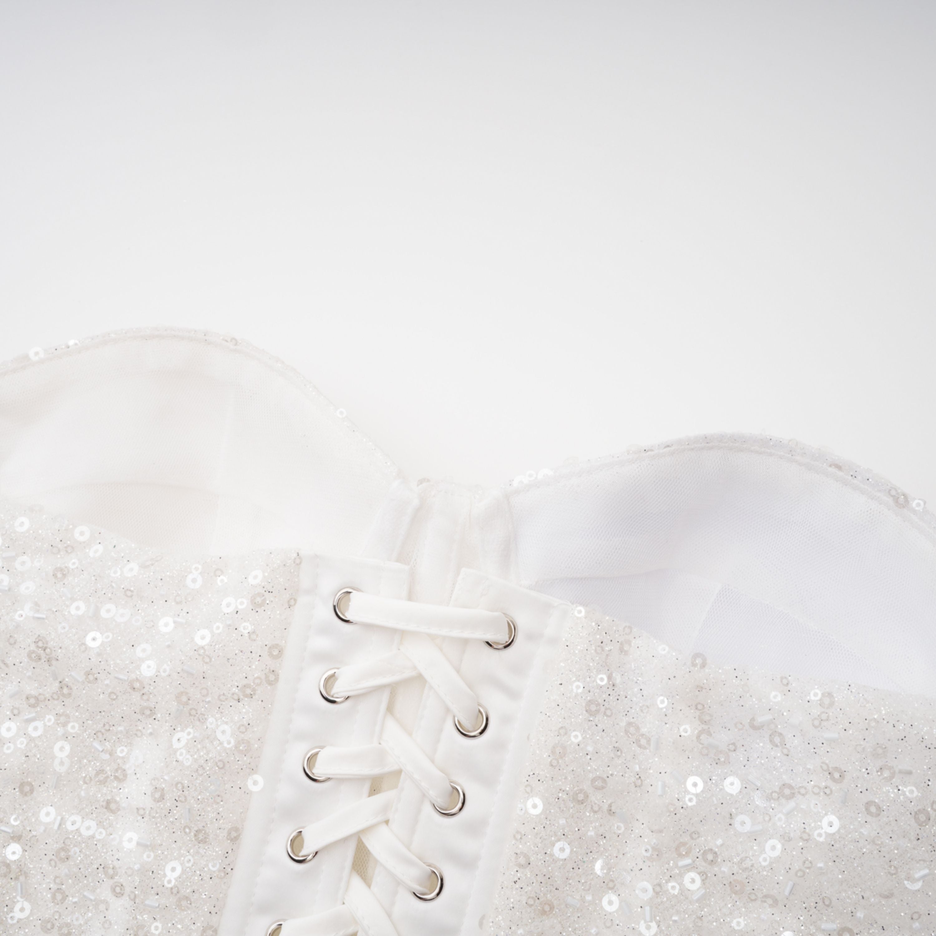 Zora White Sequin Corset Top & Satin Skirt Set