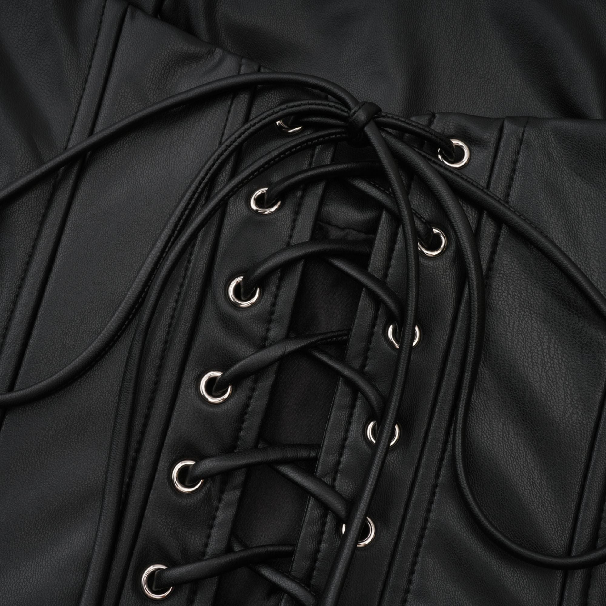 Agnes Black Ruched Leather Bodycon Mini Dress