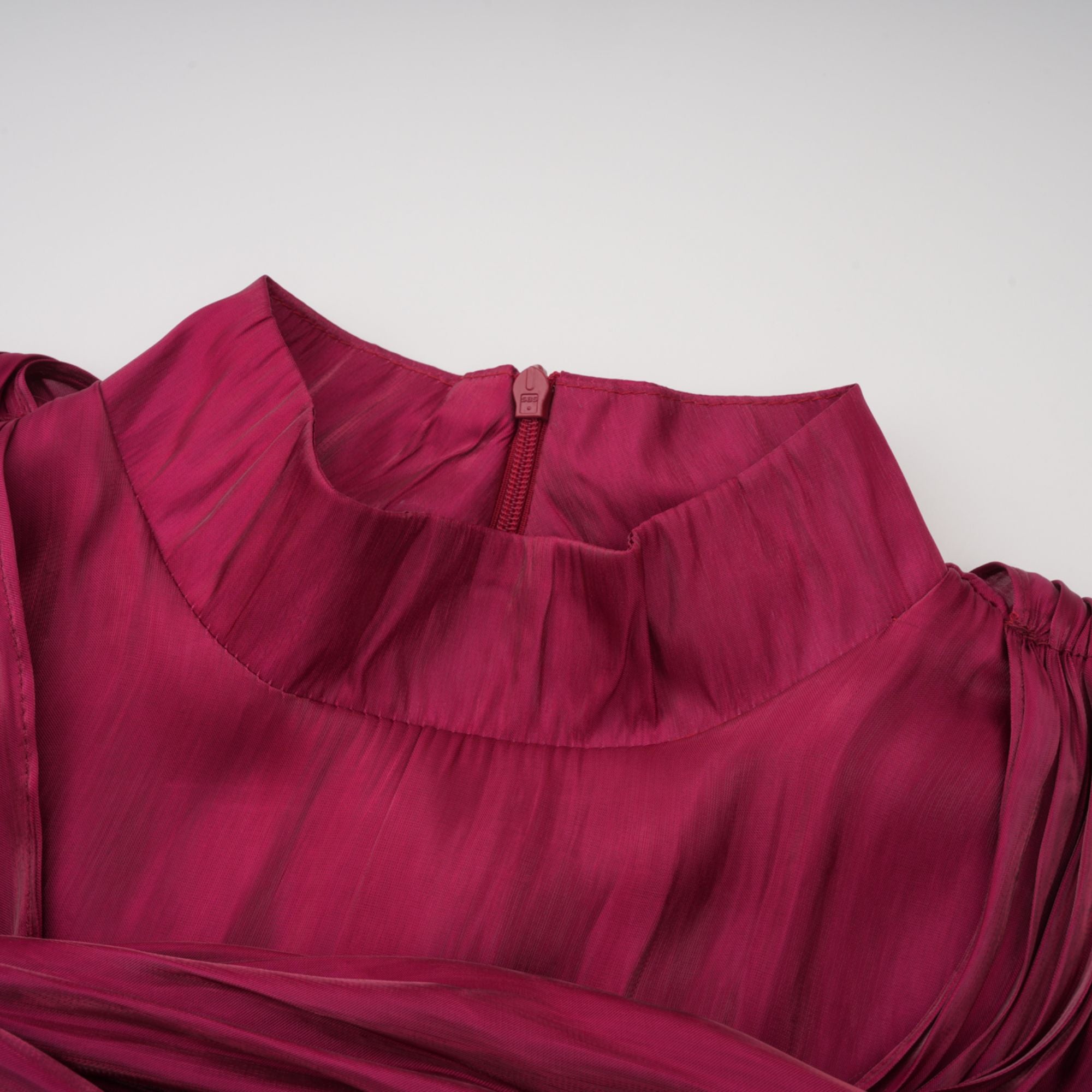 Danuta Burgundy Ruched Pleated Maxi Dress