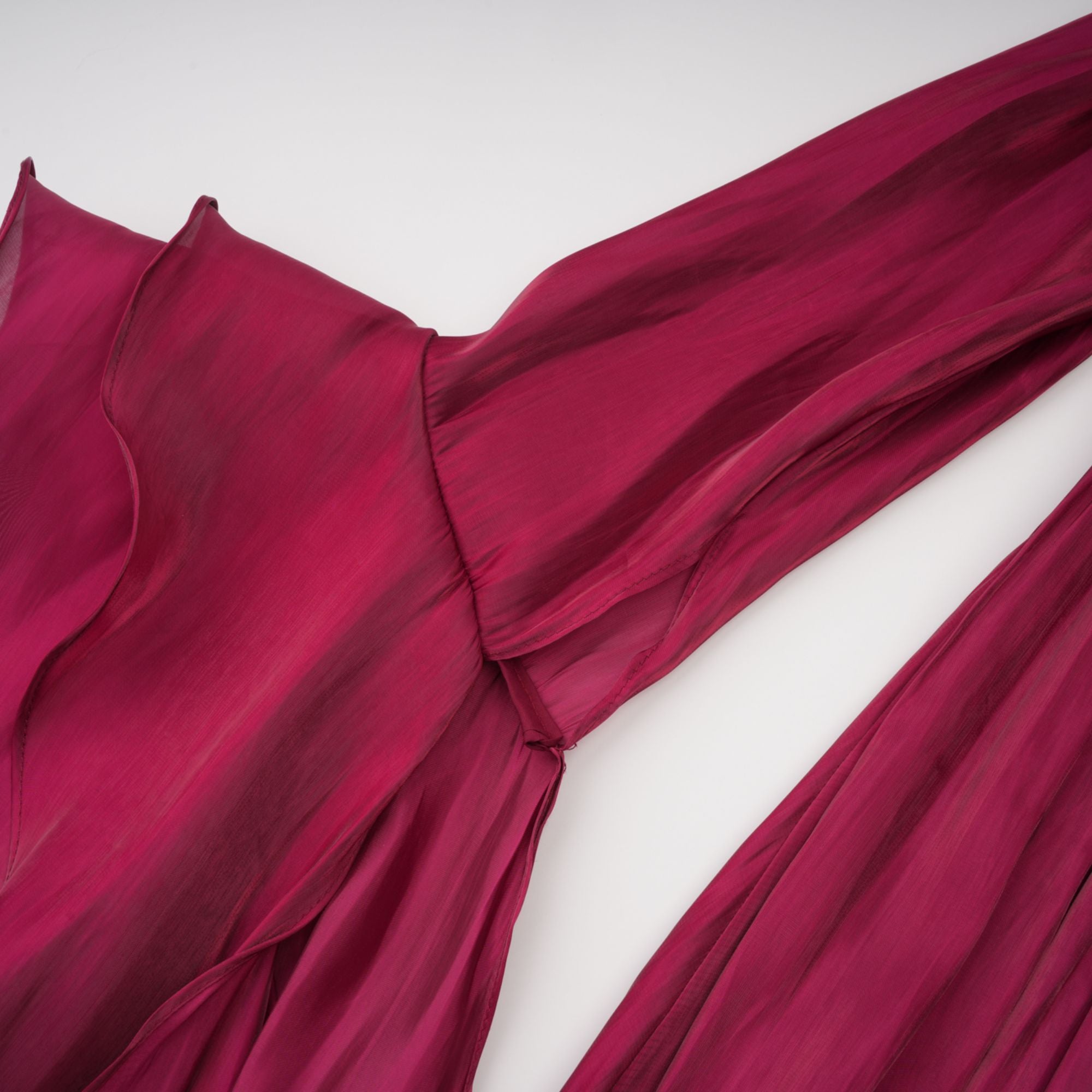 Danuta Burgundy Ruched Pleated Maxi Dress