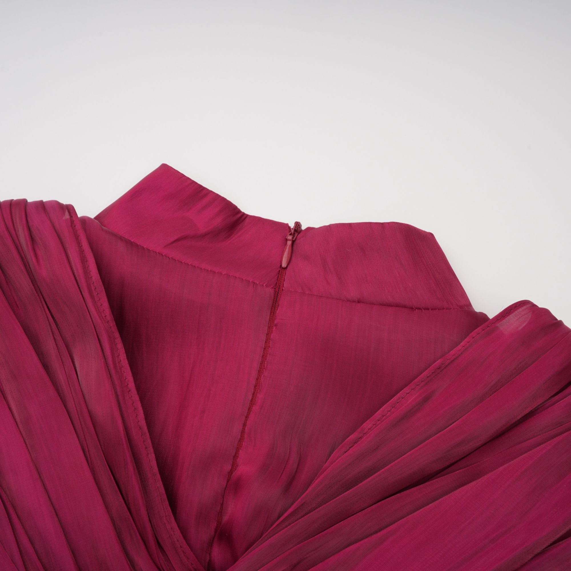 Danuta Burgundy Ruched Pleated Maxi Dress