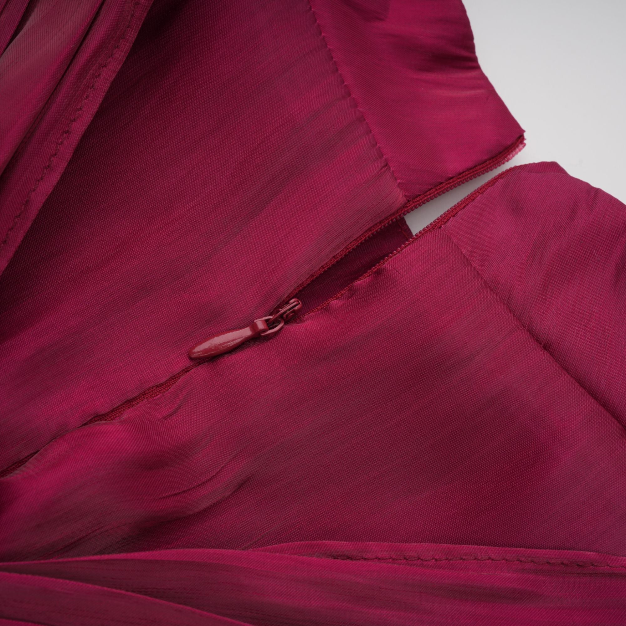 Danuta Burgundy Ruched Pleated Maxi Dress