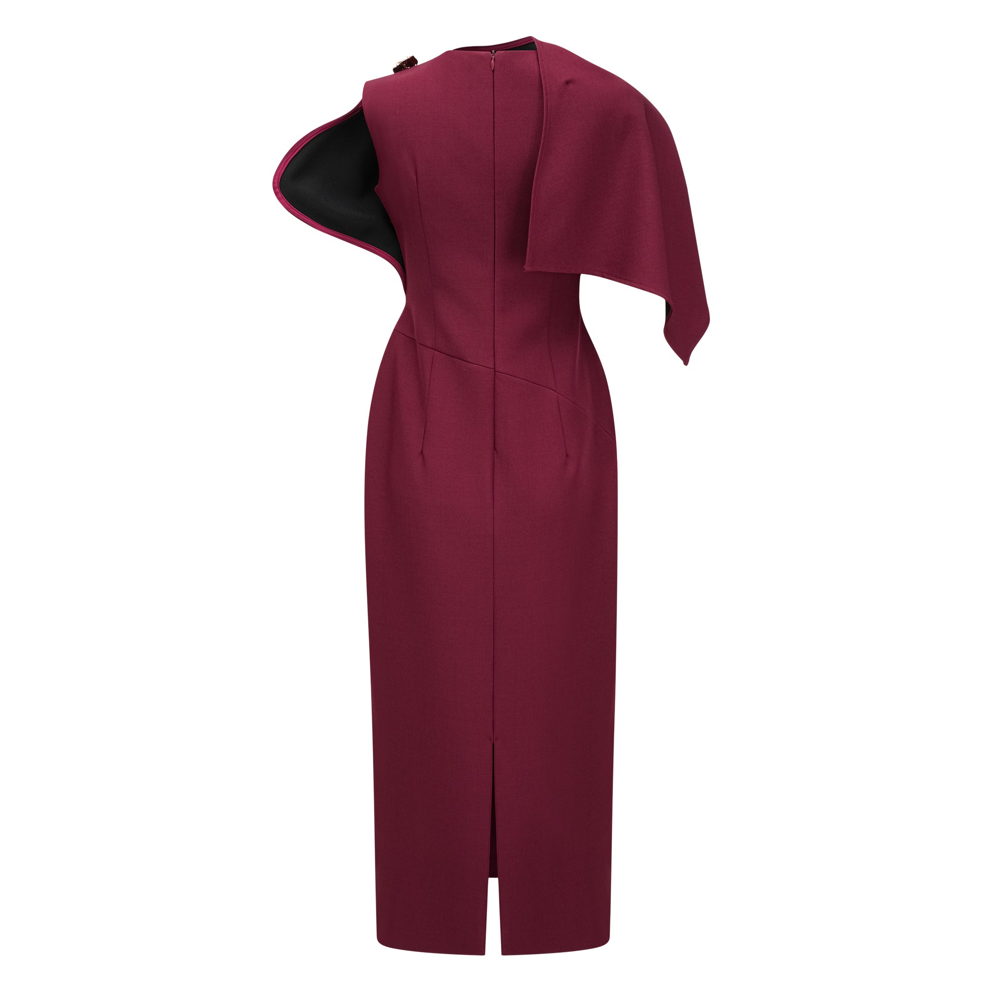 Wren Burgundy Asymmetrisches Cape-Maxikleid