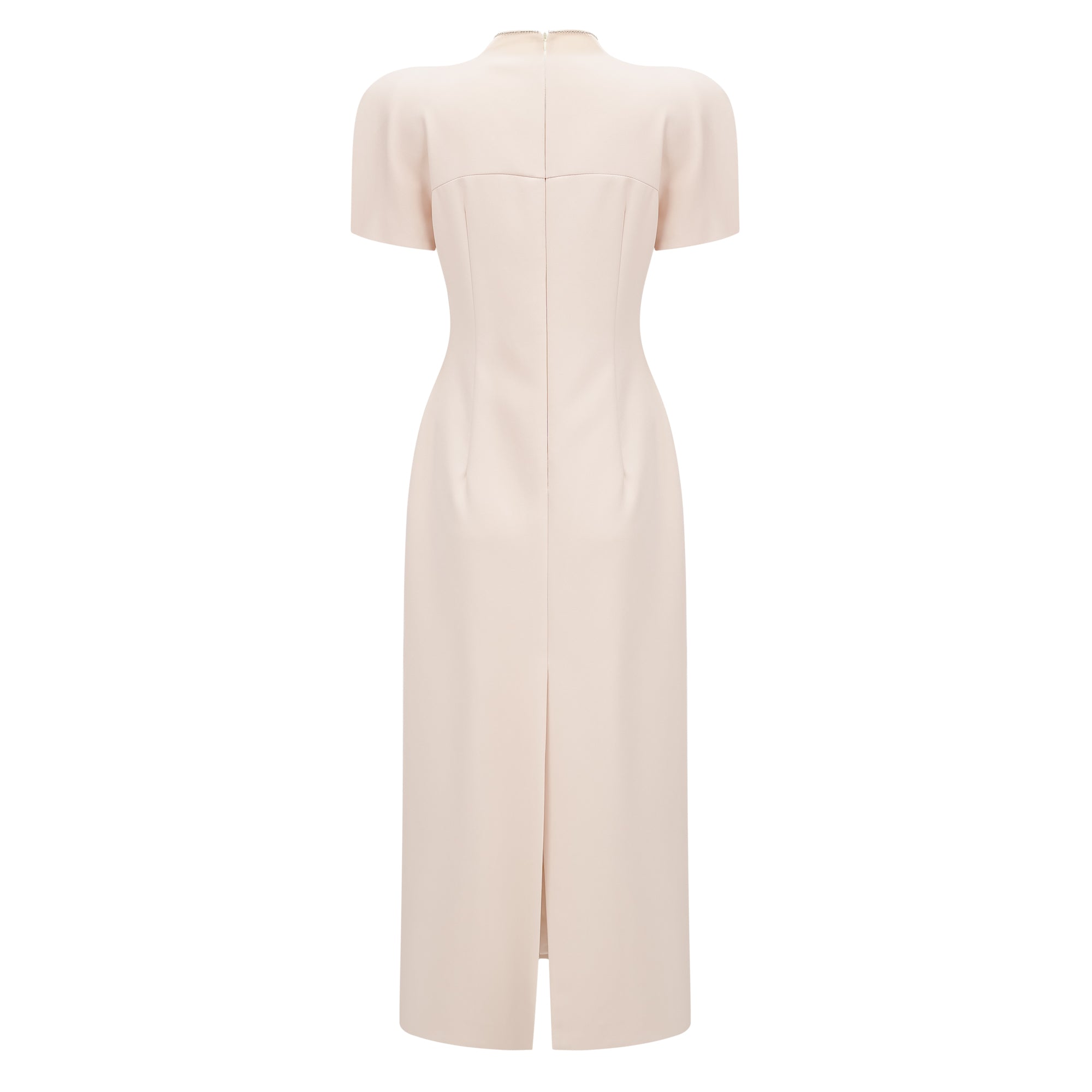 Quintella Neutrales Midi-Kleid mit Blumenmuster und Kristallverzierung