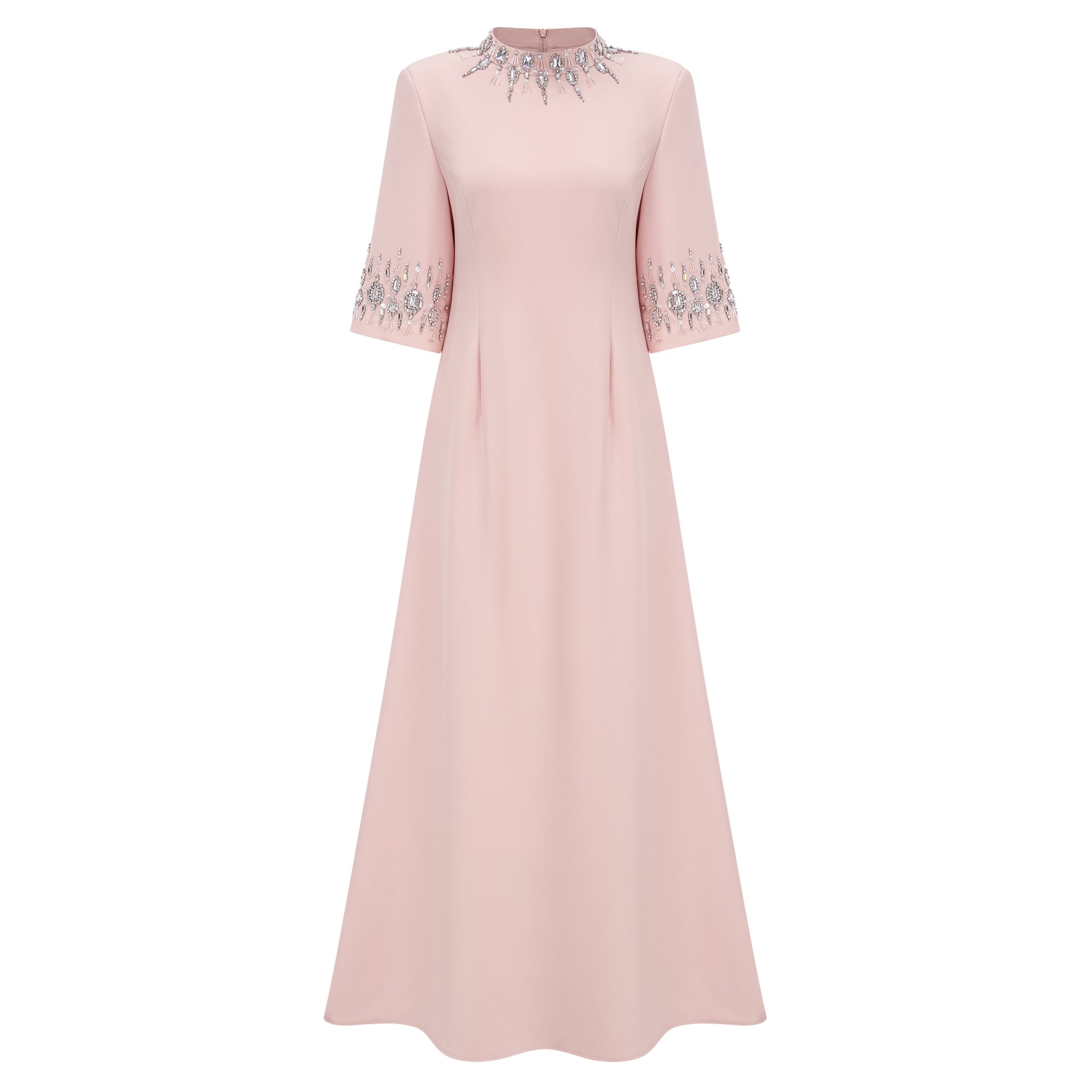 فستان طويل مزين بكورسيه باللون الوردي من Klaudia