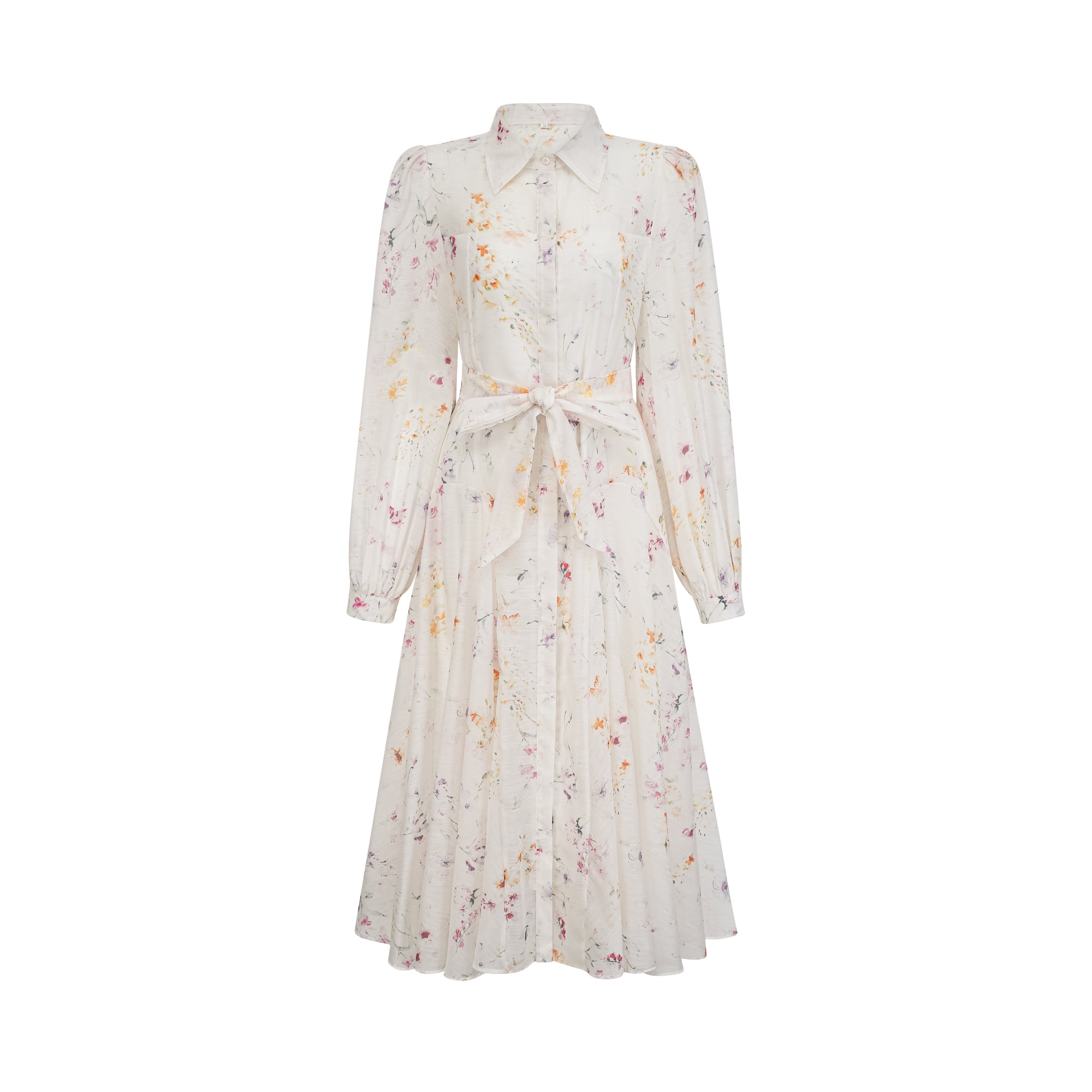 Zoé weißes Midikleid mit Blumendruck und Bindeband 