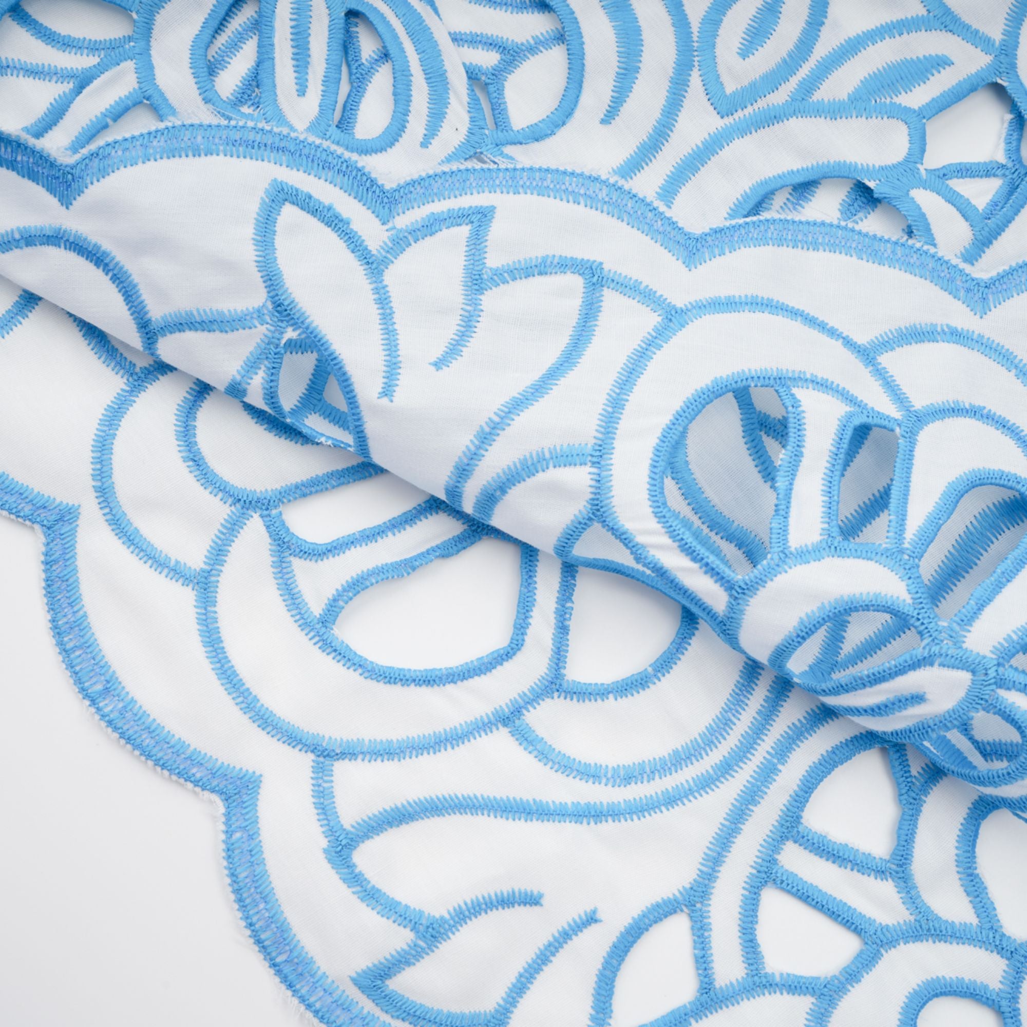 Aurore blue cut-out embroidered top & skirt matching set