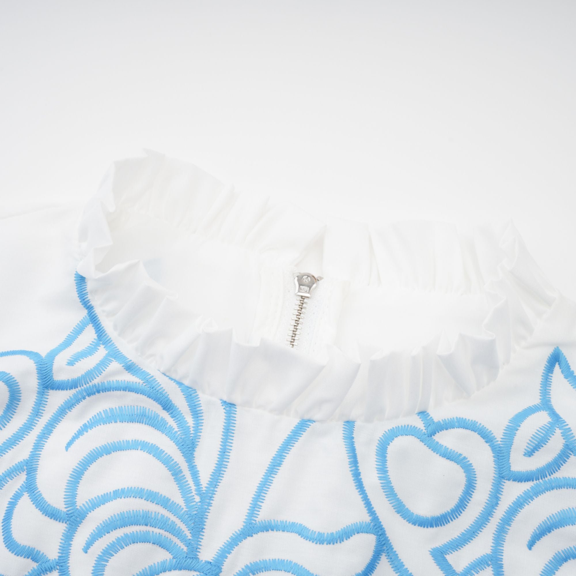 Aurore blue cut-out embroidered top & skirt matching set