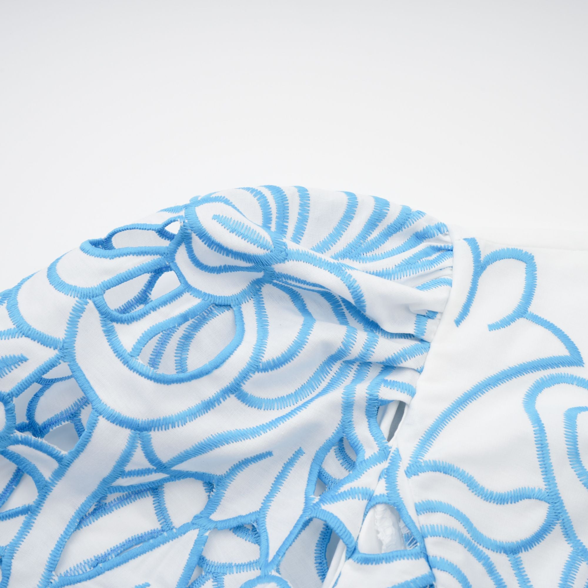 Aurore blue cut-out embroidered top & skirt matching set