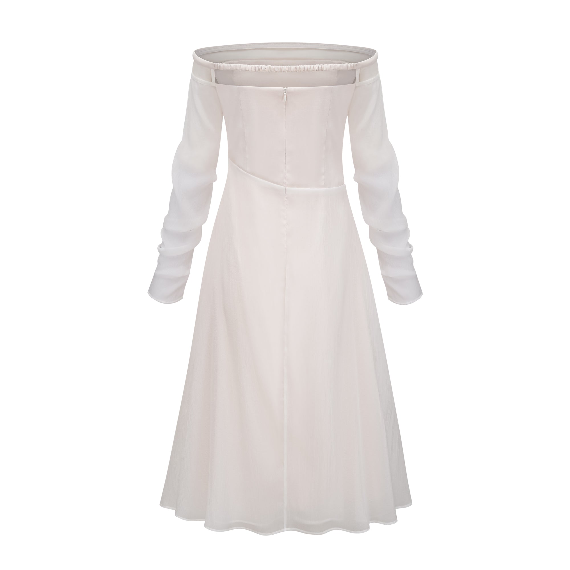 Gelsomina White Gathered Crepe Midi Dress