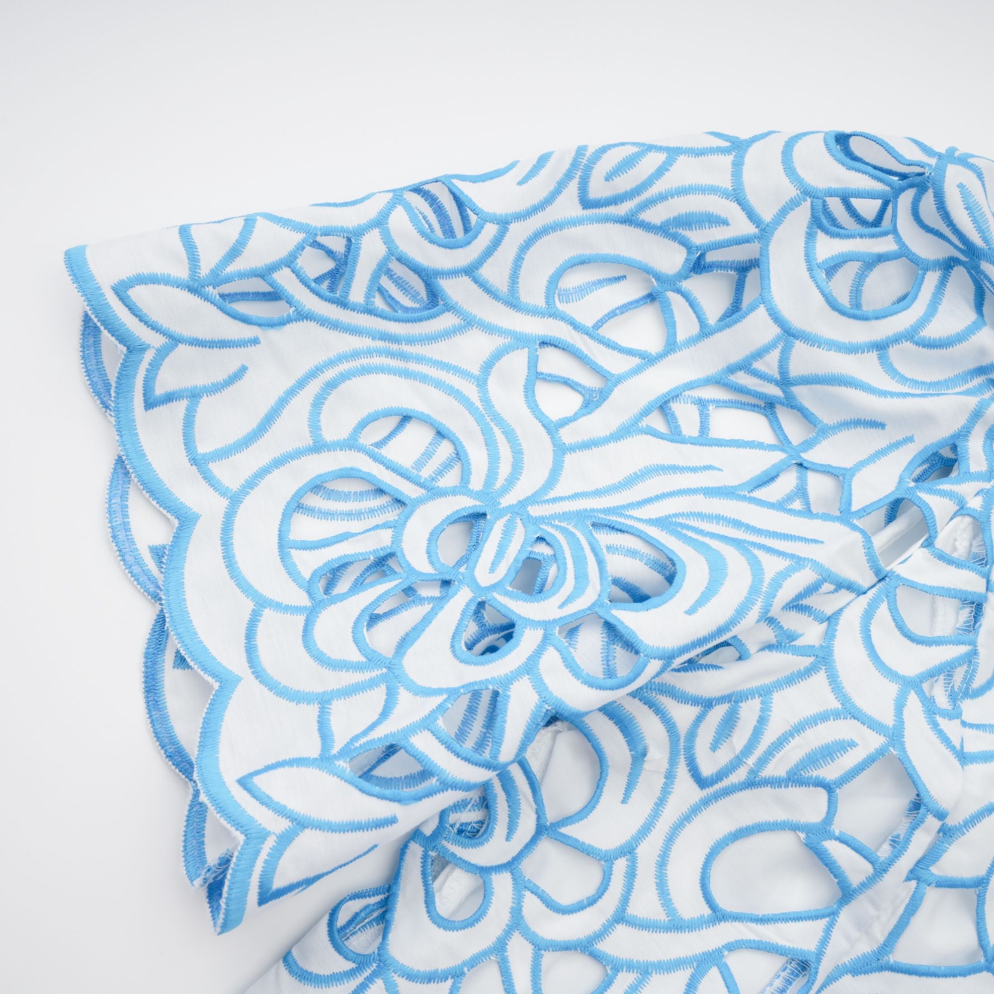 Aurore blue cut-out embroidered top & skirt matching set