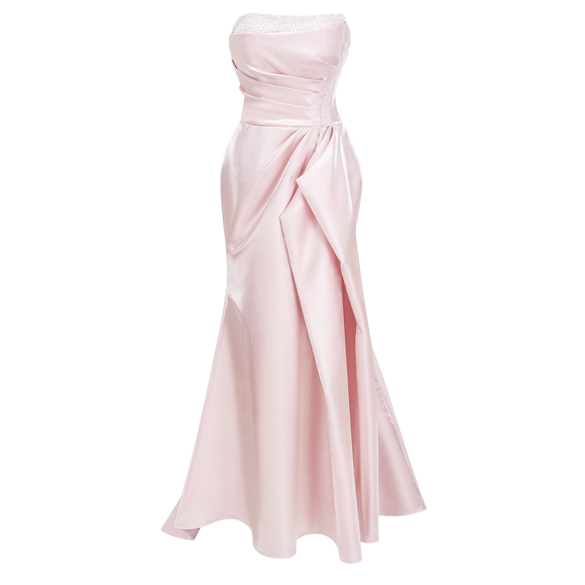 Rosa, trägerloses Maxikleid mit Strasssteinen