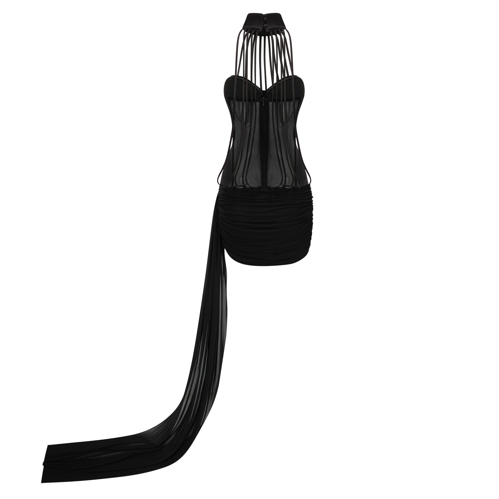 Ivona Black Halterneck Ribbon Design Mini Dress