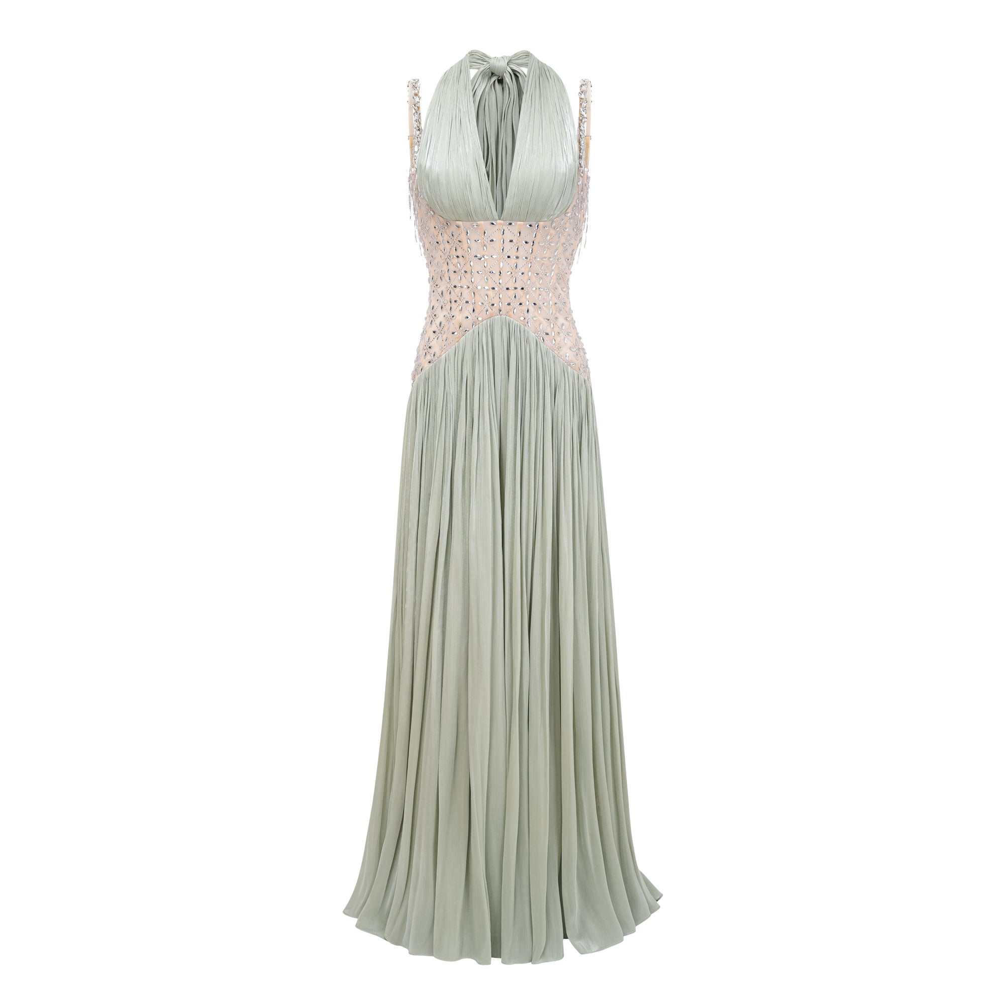 Gwenaëlle Green Rhinestone Panel Maxi Dress