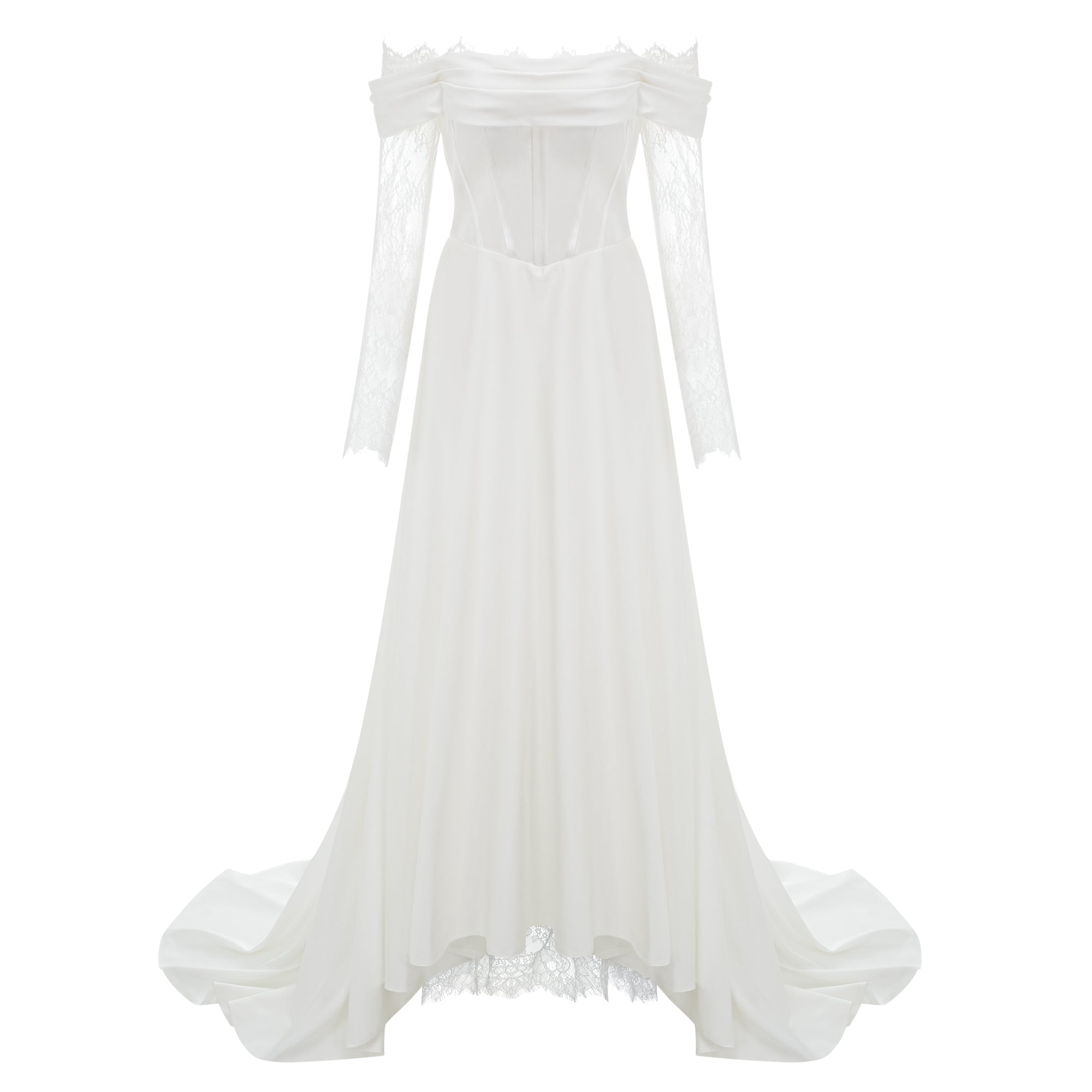 Víctor White Maxikleid mit schulterfreiem Spitzenbesatz