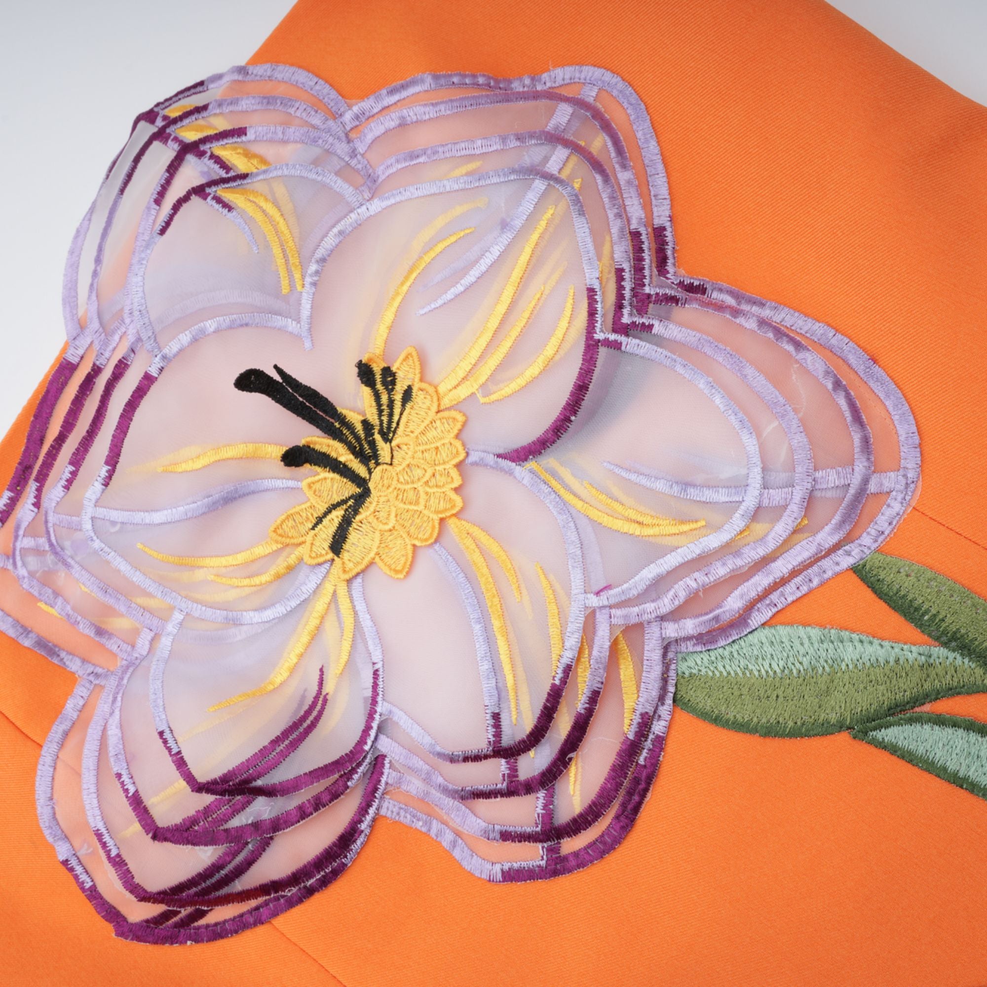 Irène Sequin Embroidered Off-Shoulder Midi Dress in Orange