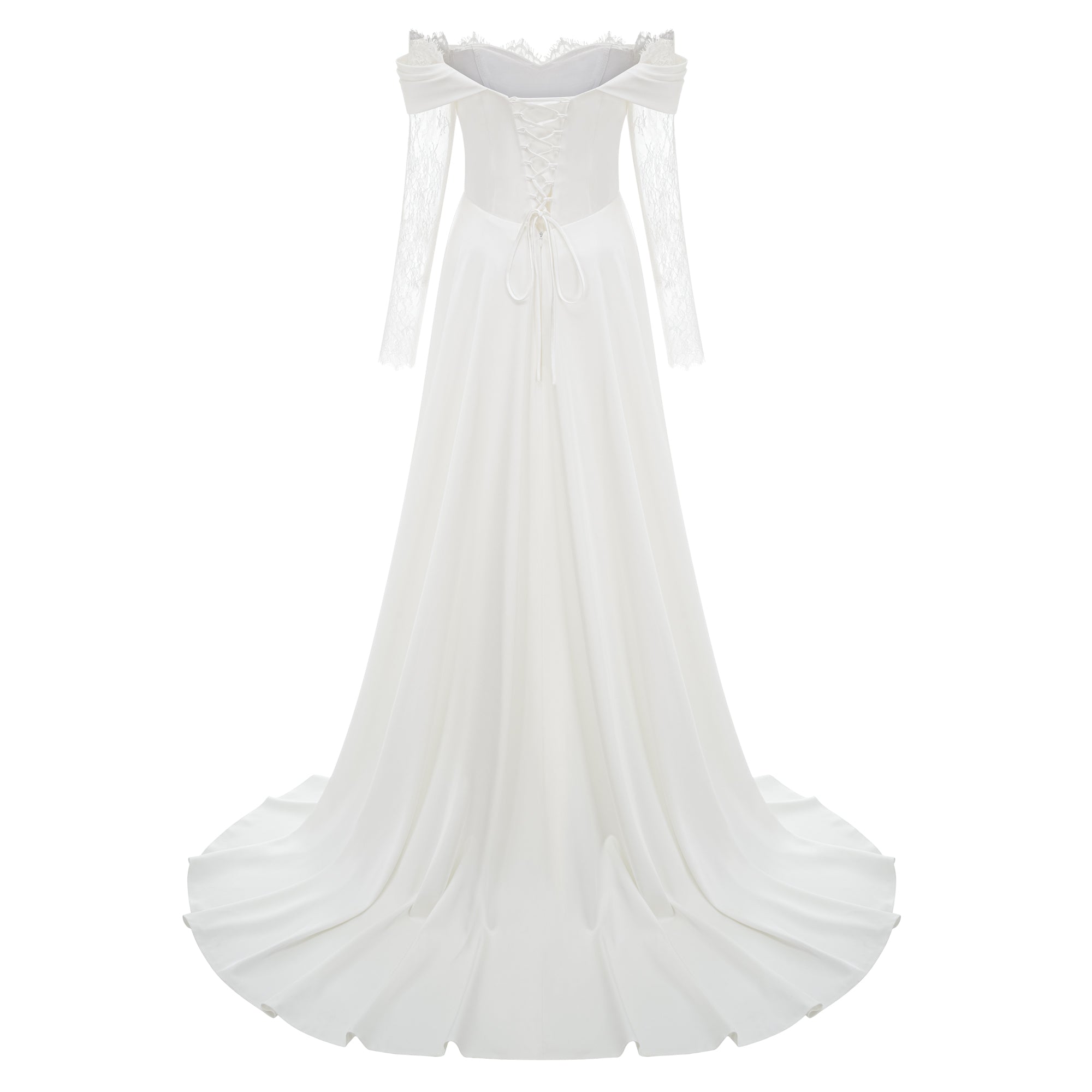 Rショップ536Glossy ホワイトドレス S Víctor White Off-Shoulder Lace Panel Maxi Dress