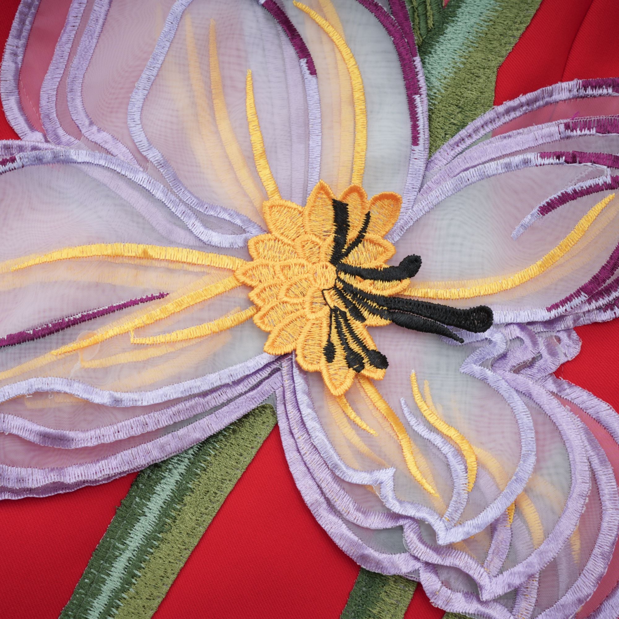 Irène Sequin Embroidered Off-Shoulder Midi Dress in Red