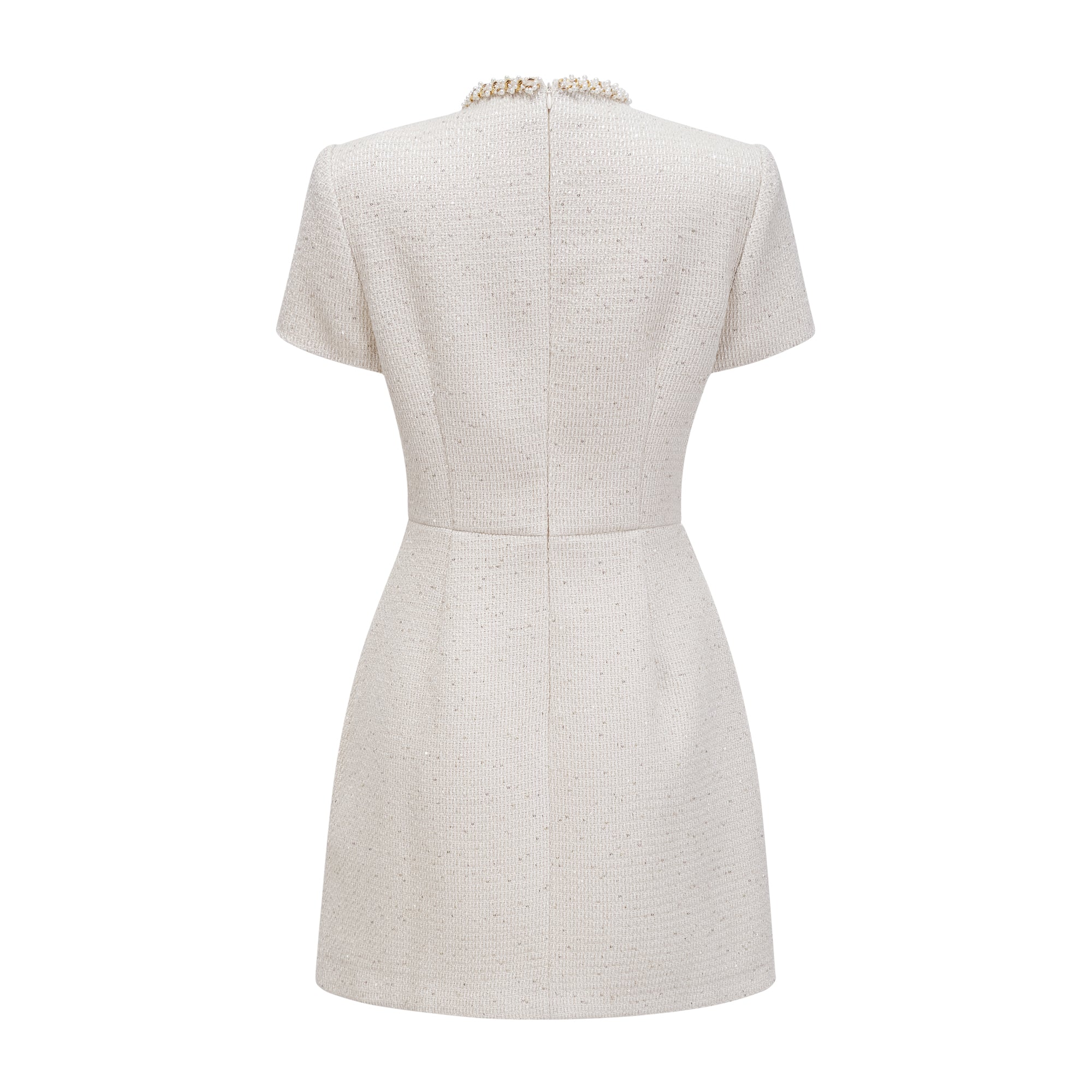 فستان جين الأبيض المزين من التويد القصير