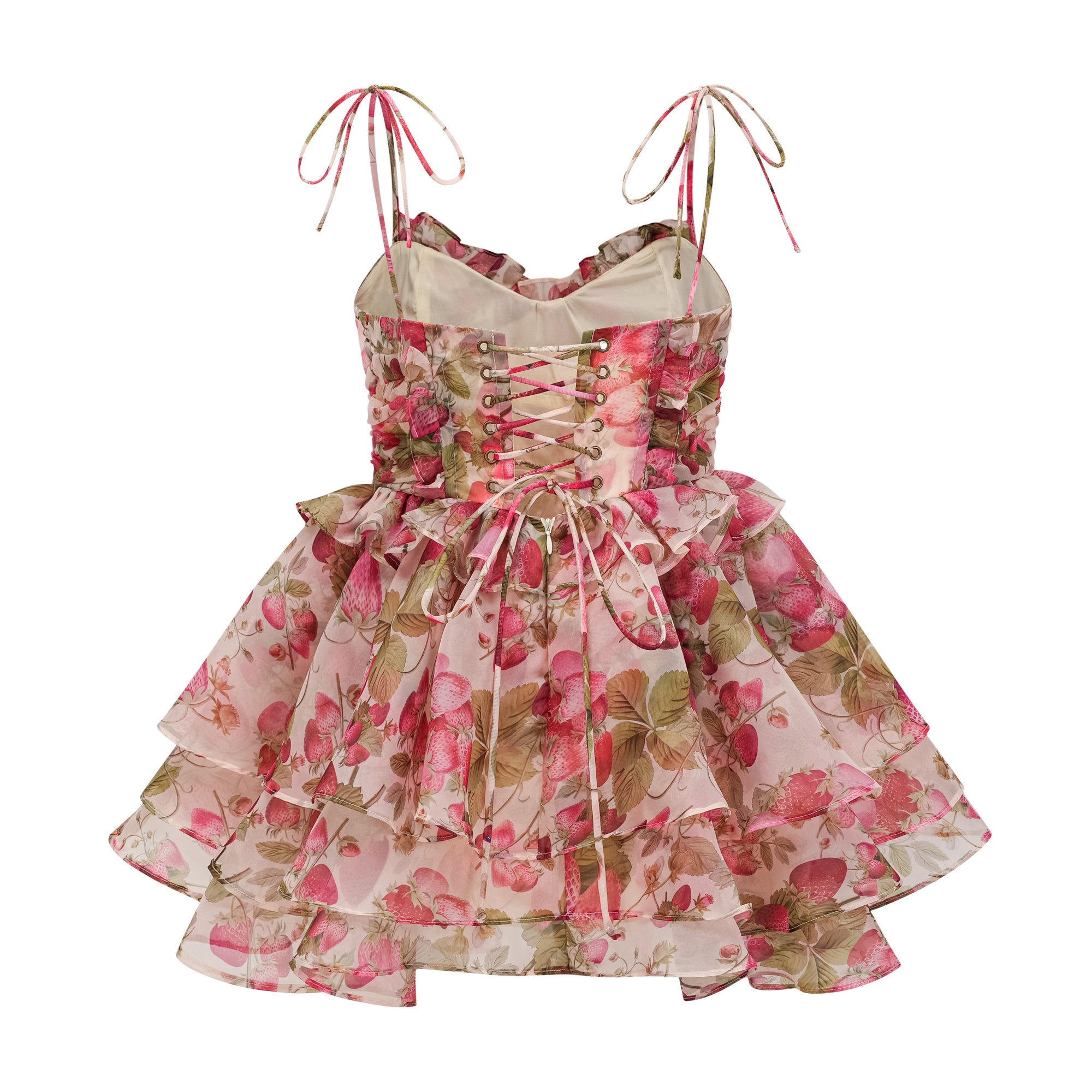Angèle strawberry-print tiered mini dress