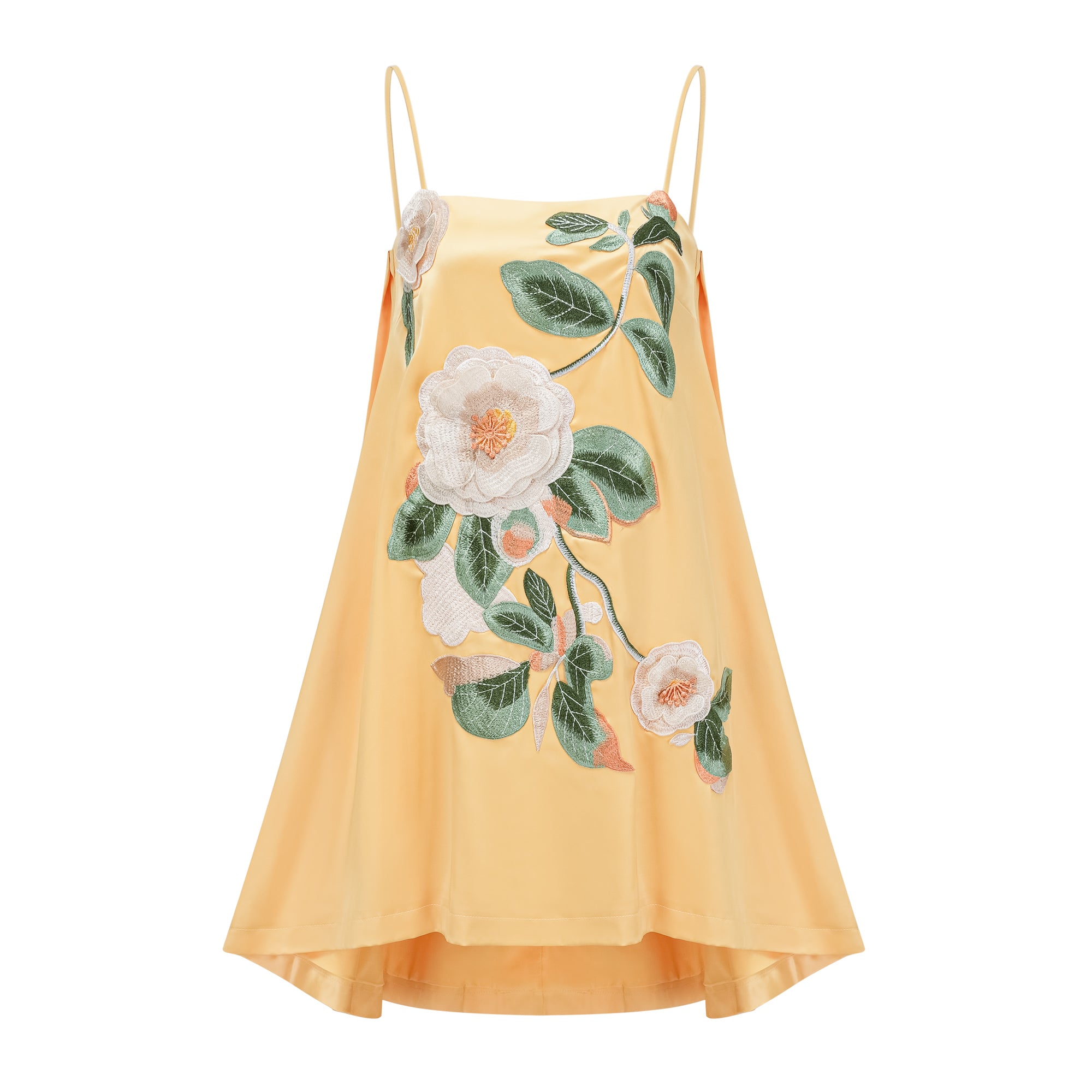 Avril Yellow Floral Embroidered Mini Dress (Final Sale-US Only)