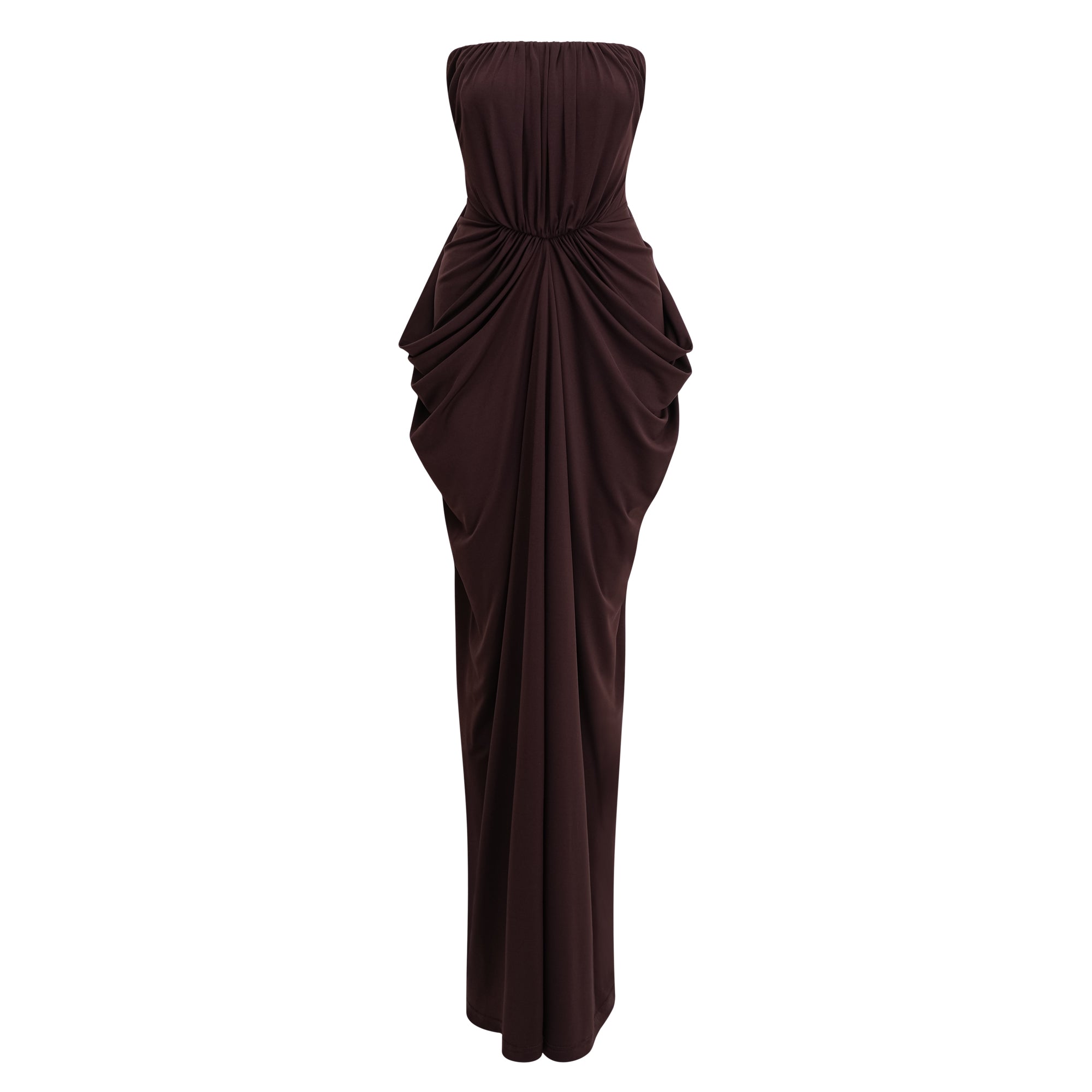 Honoria Chocolate Brown Off Shoulder Maxi Dress