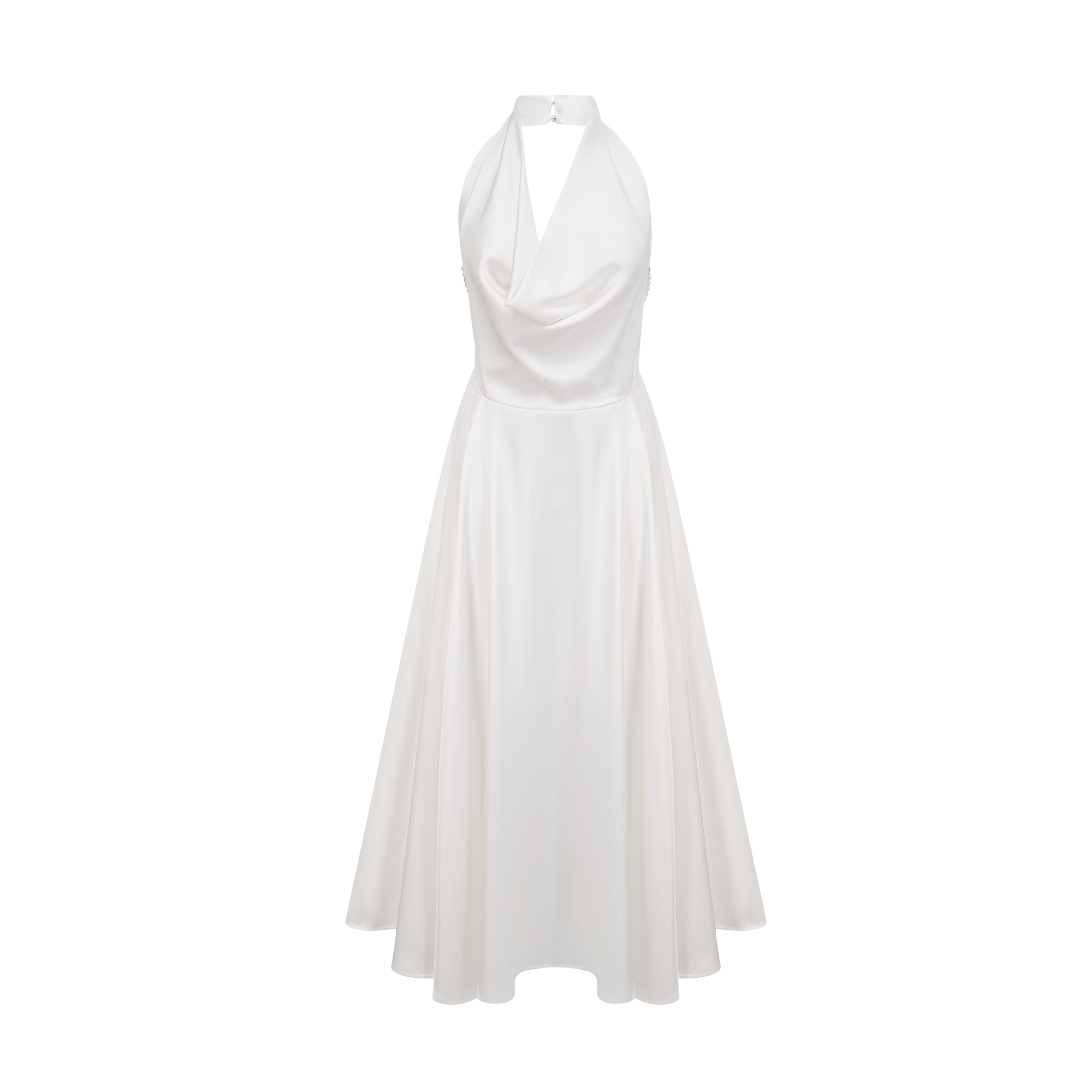 Lucena white scoop-back cowl-neck dress