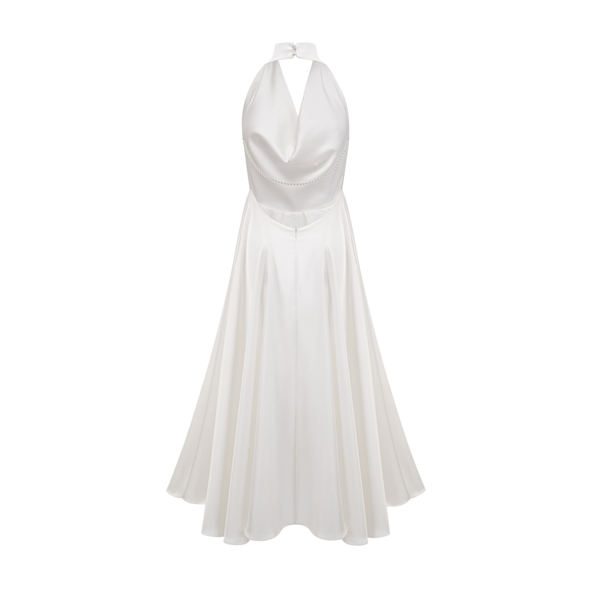 Lucena white scoop-back cowl-neck dress