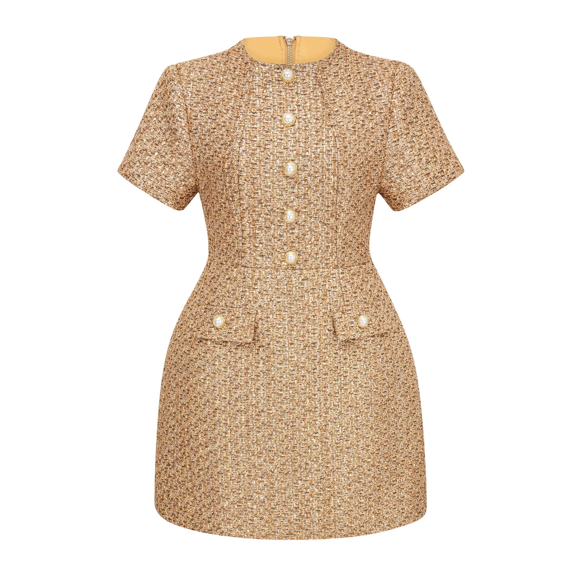 فستان قصير من التويد برقبة مستديرة من Arna Gold