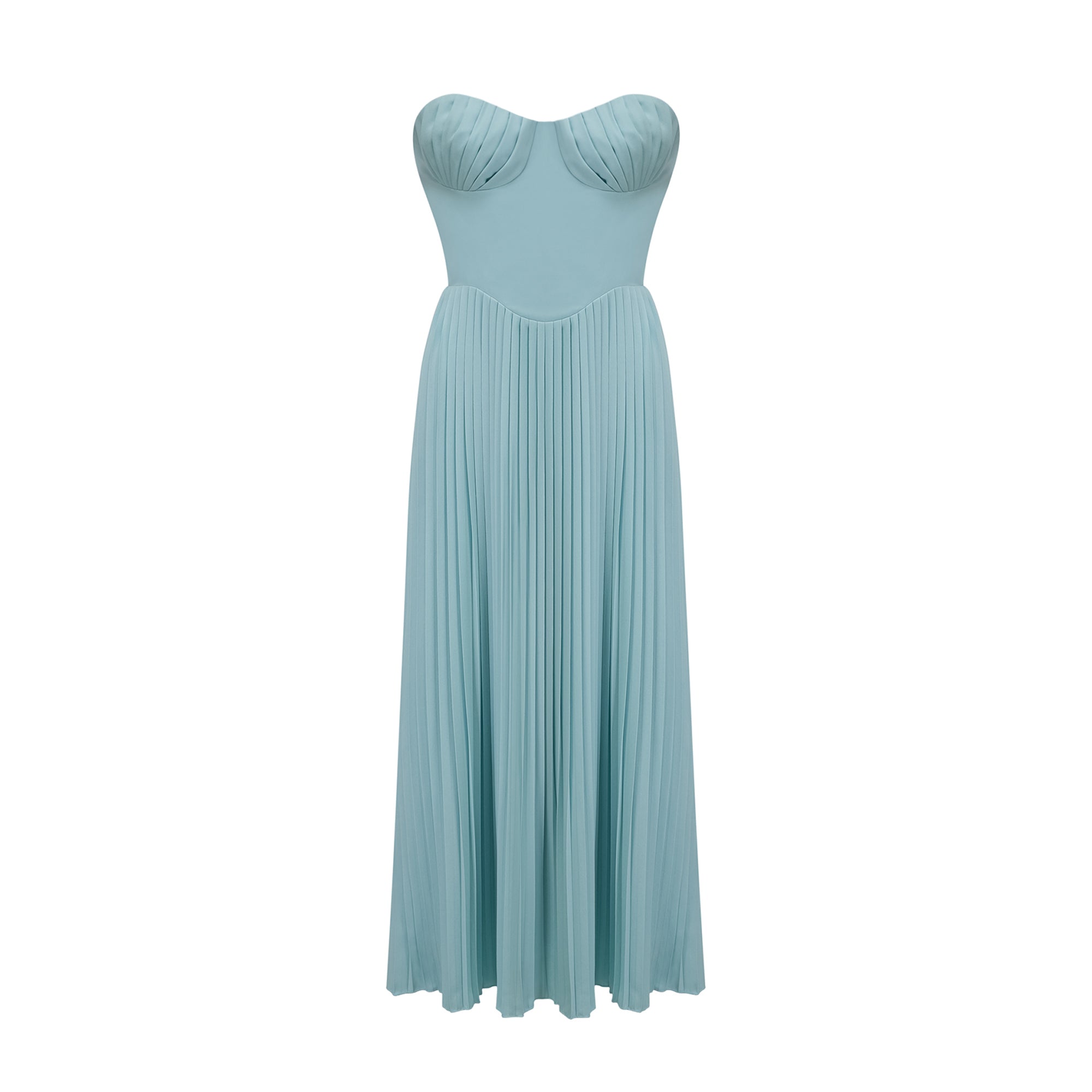 Carlotta blue pleated corset maxi dress