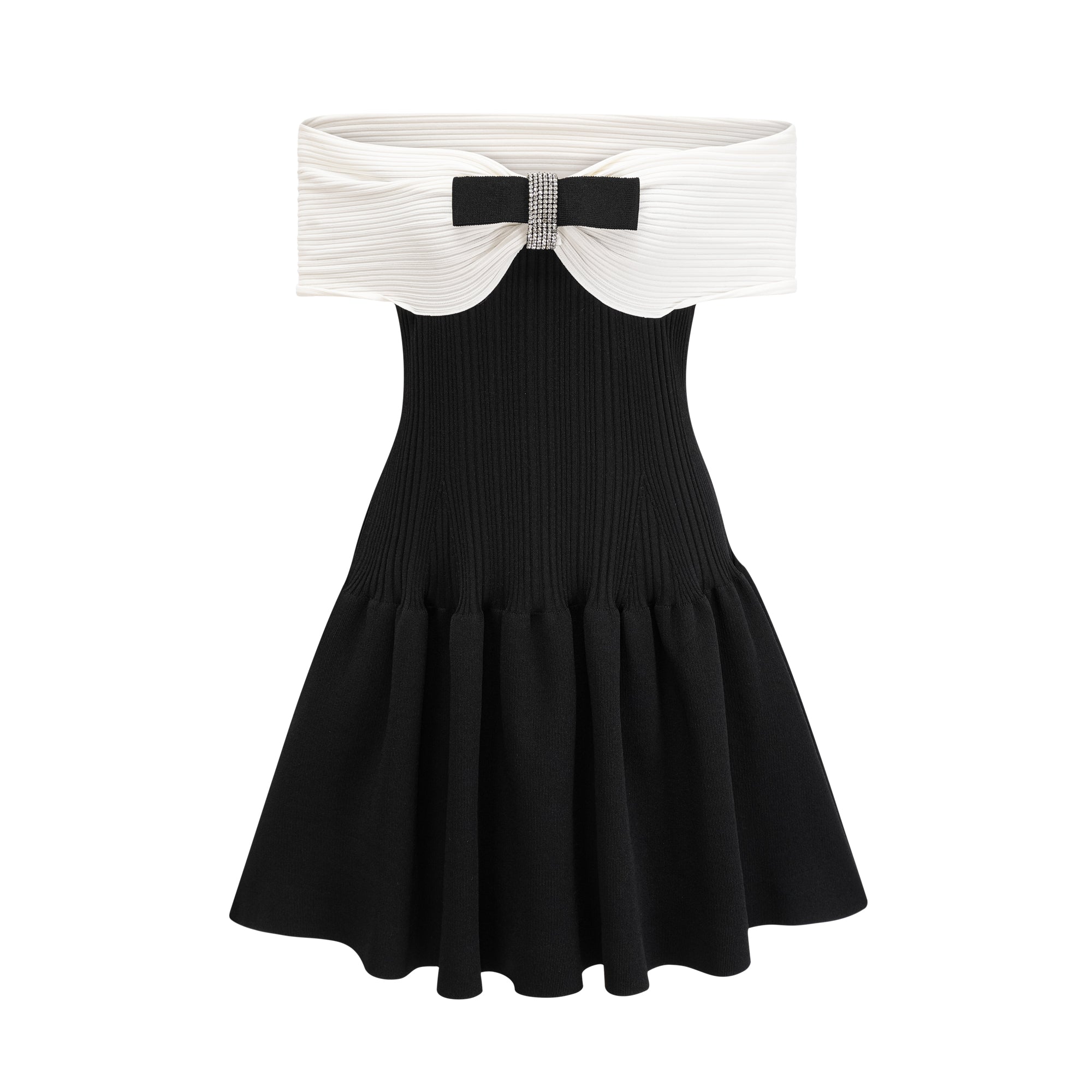 Angèle black off-shoulder knitted mini dress