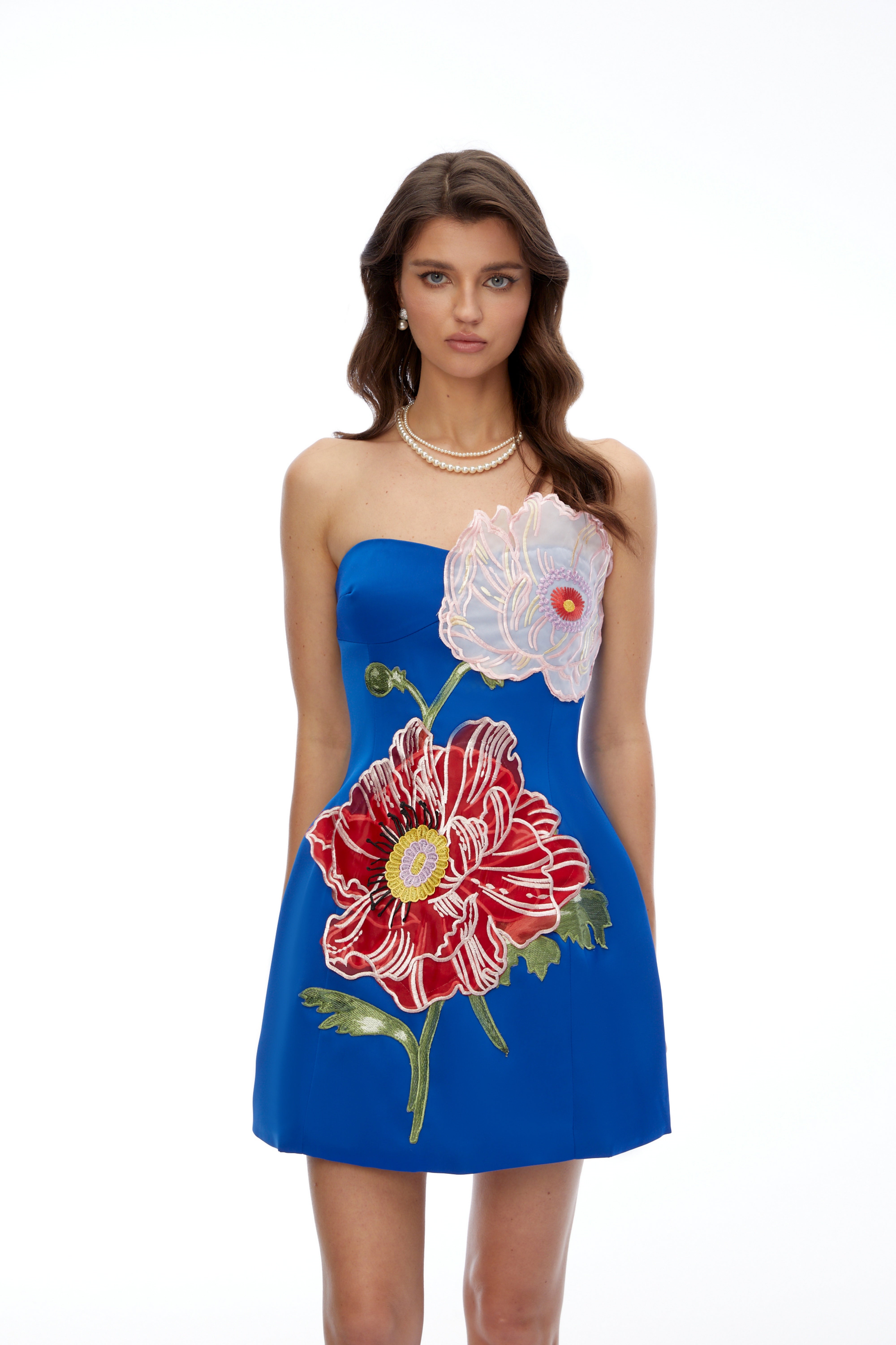 Mini-robe Damaris Blue Flora brodée