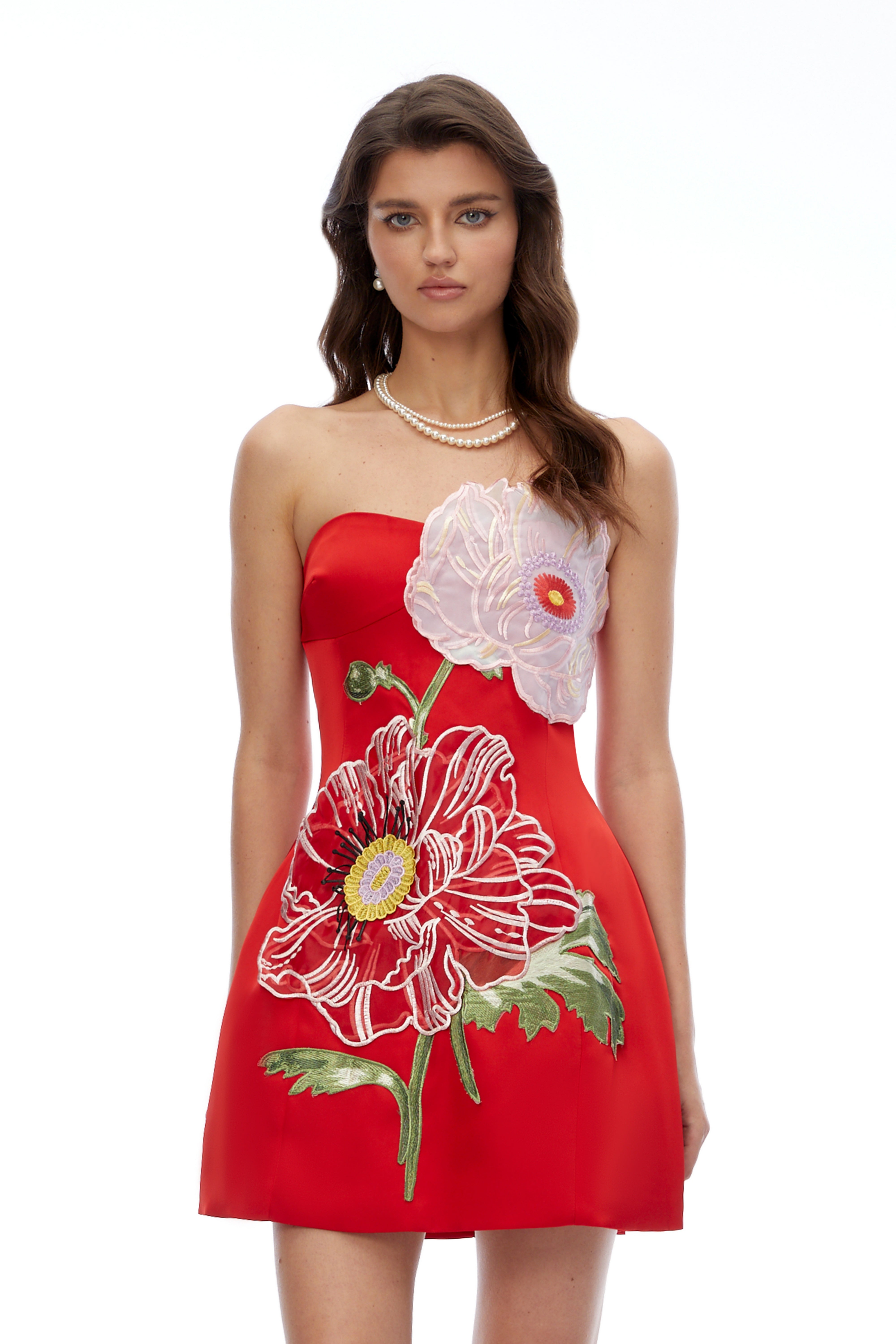 Mini-robe Damaris Red Flora brodée