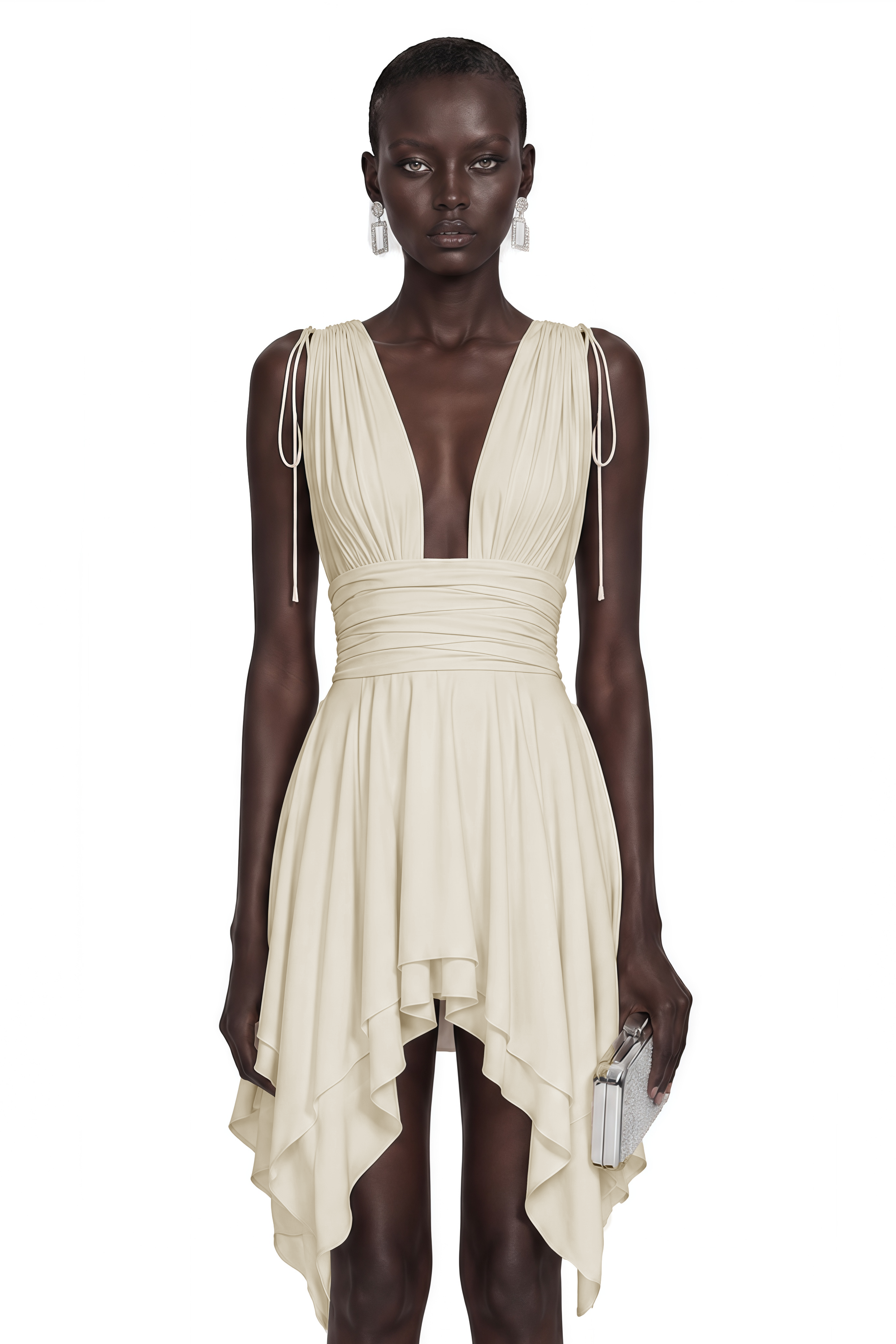 Mini-robe asymétrique froncée Damla, couleur neutre
