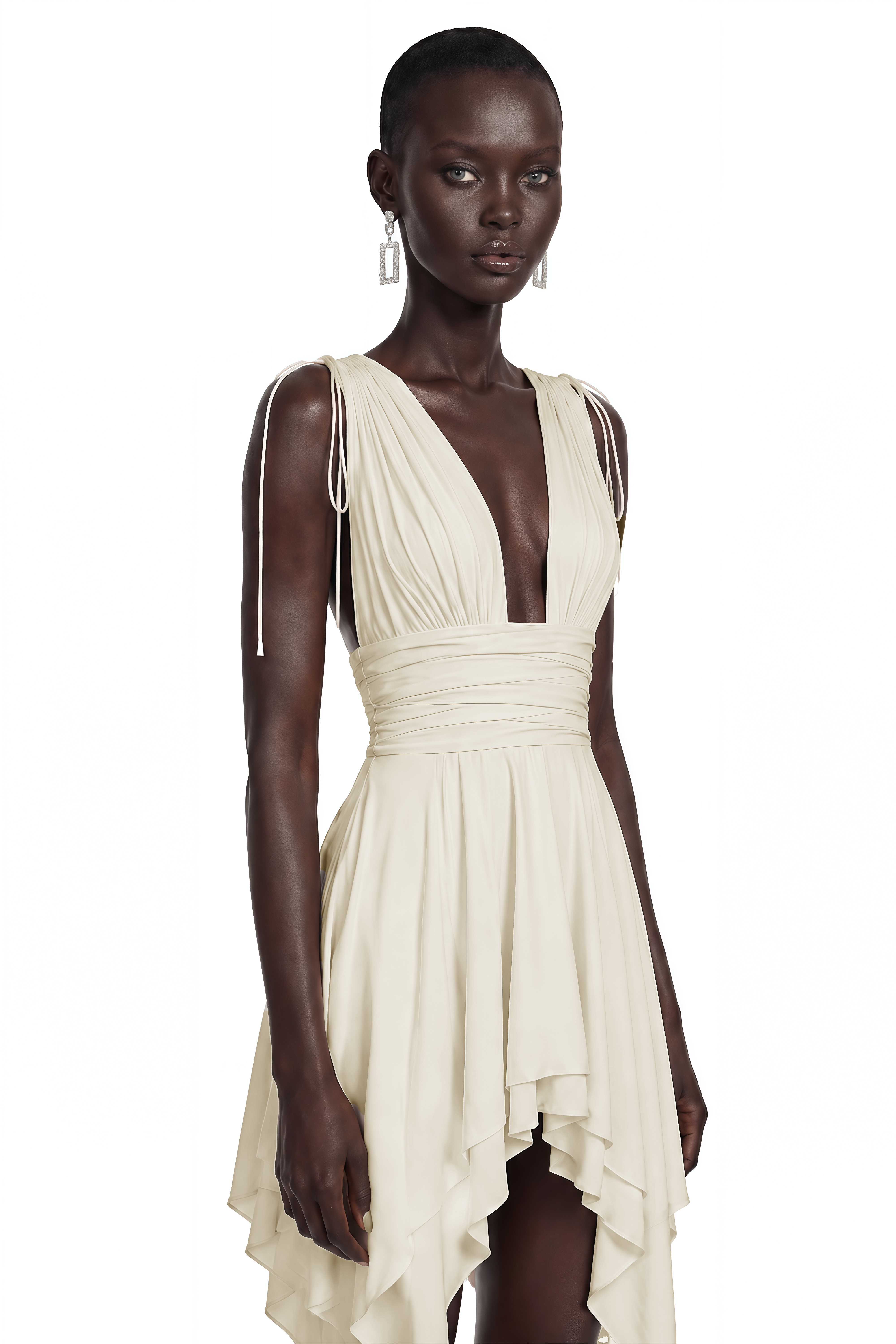 Mini-robe asymétrique froncée Damla, couleur neutre