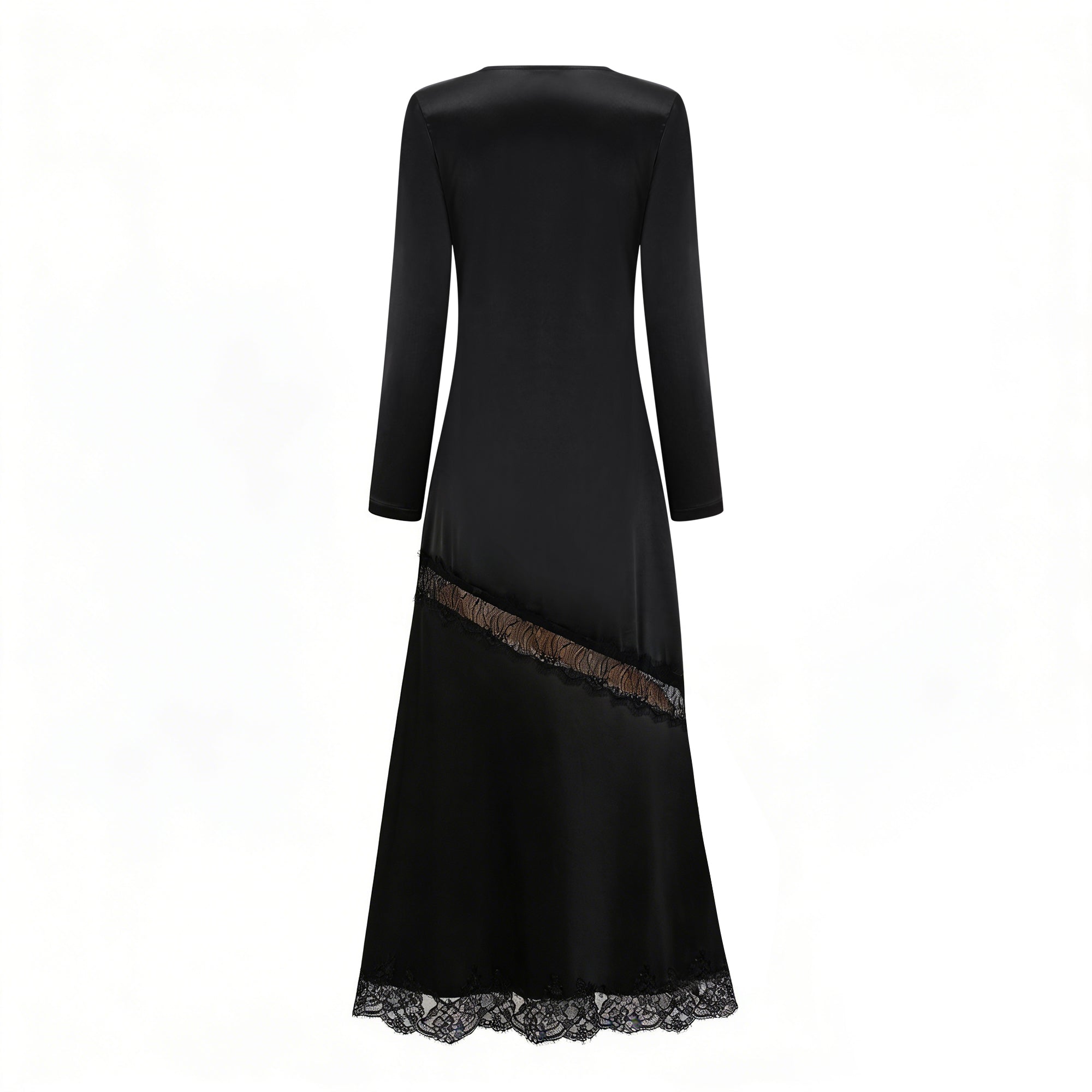Raphaëlle Black Lace Panel Satin Maxi Dress