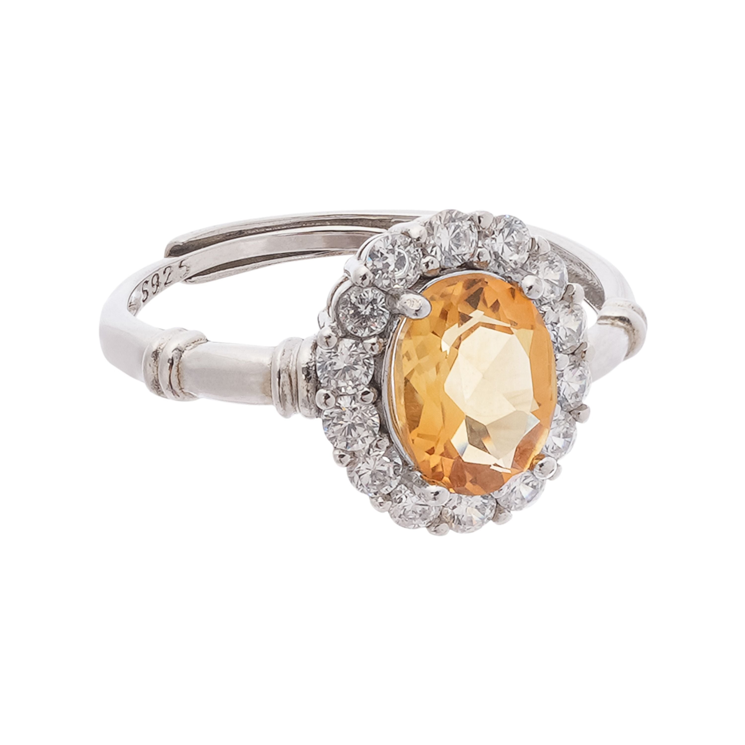 Daniela Yellow Citrine Oval Cut Halo Crystal Sterling Silver Ring