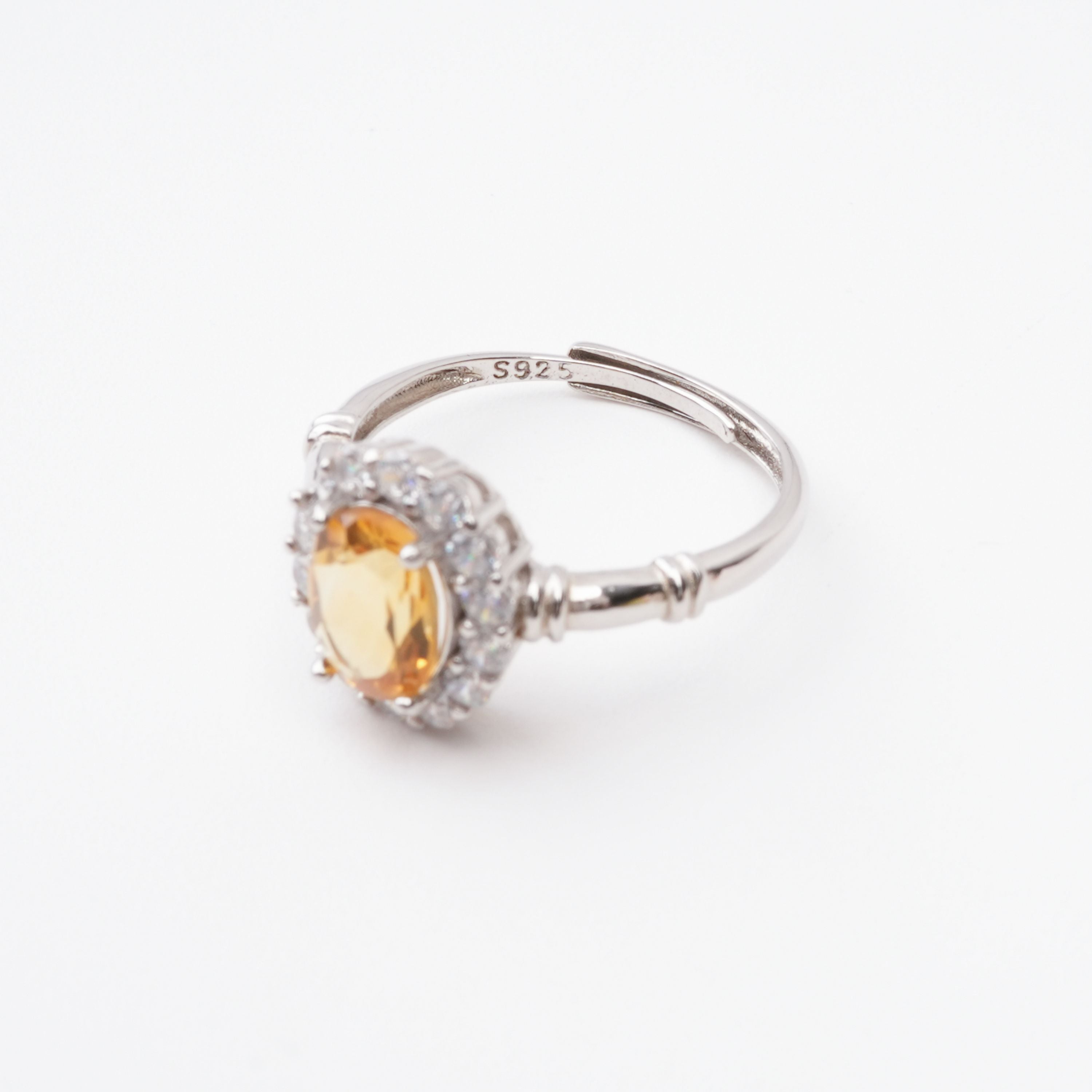 Daniela Yellow Citrine Oval Cut Halo Crystal Sterling Silver Ring