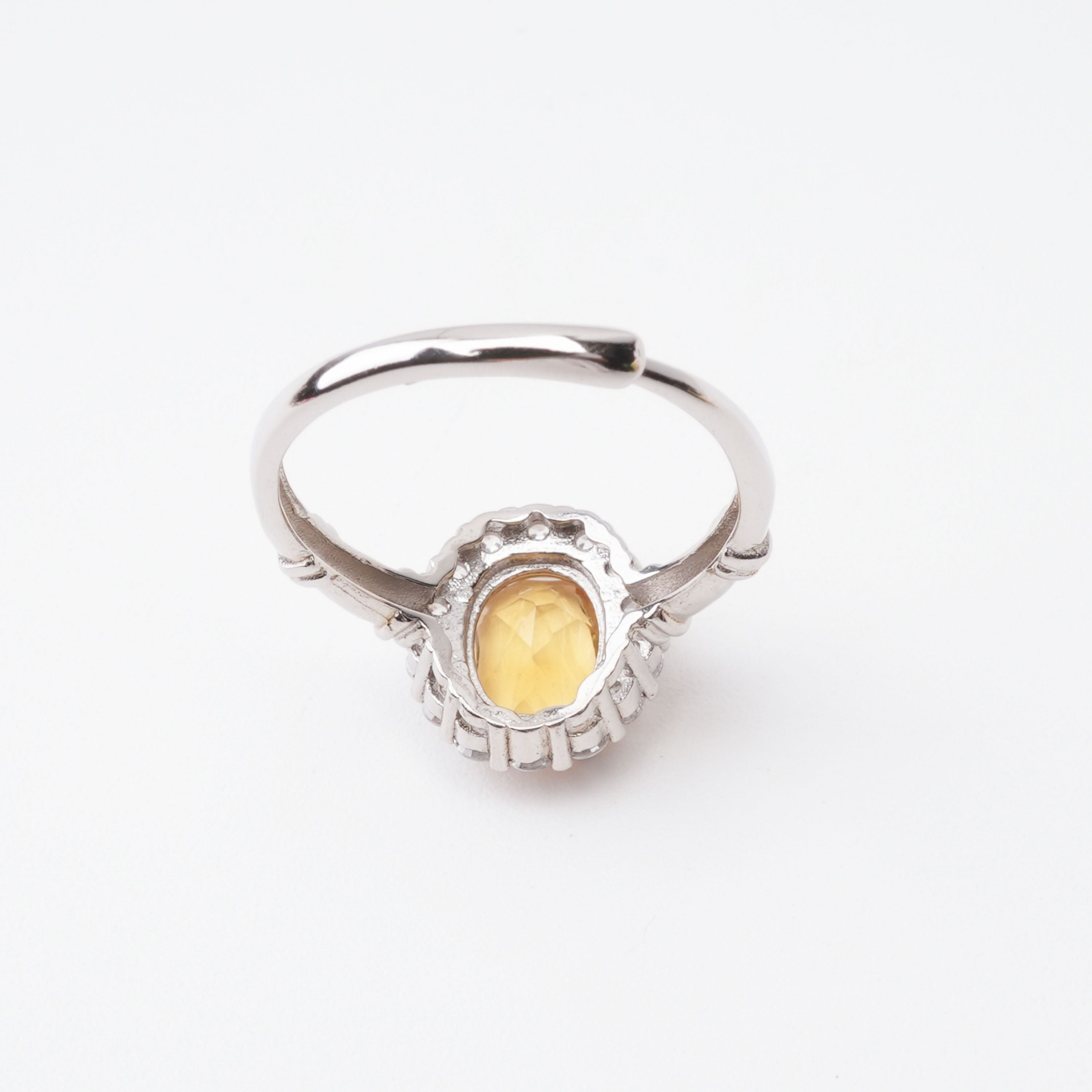Daniela Yellow Citrine Oval Cut Halo Crystal Sterling Silver Ring