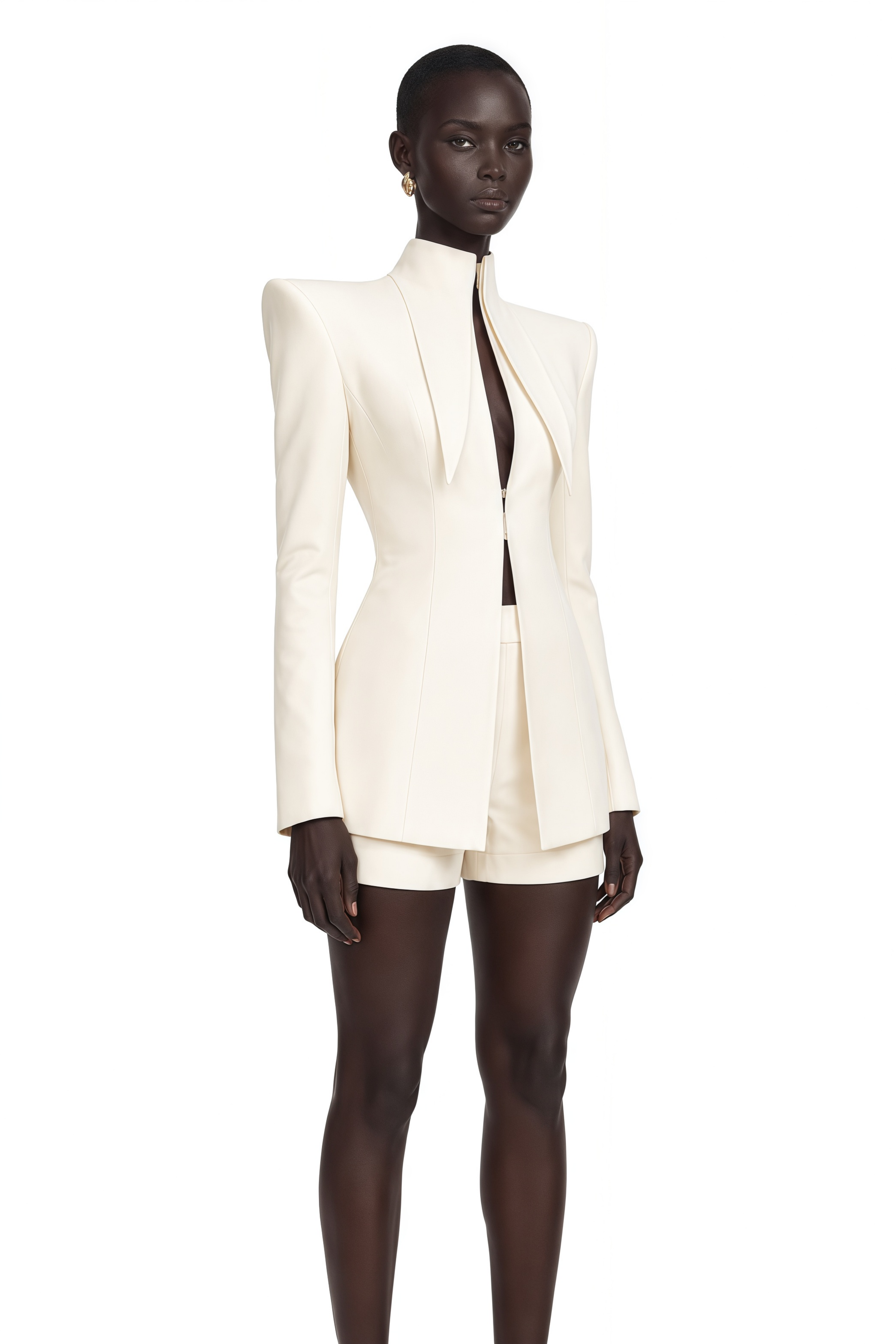 Darcy Ivory Power Shoulder Blazer & Shorts Set with Wingtip Collar