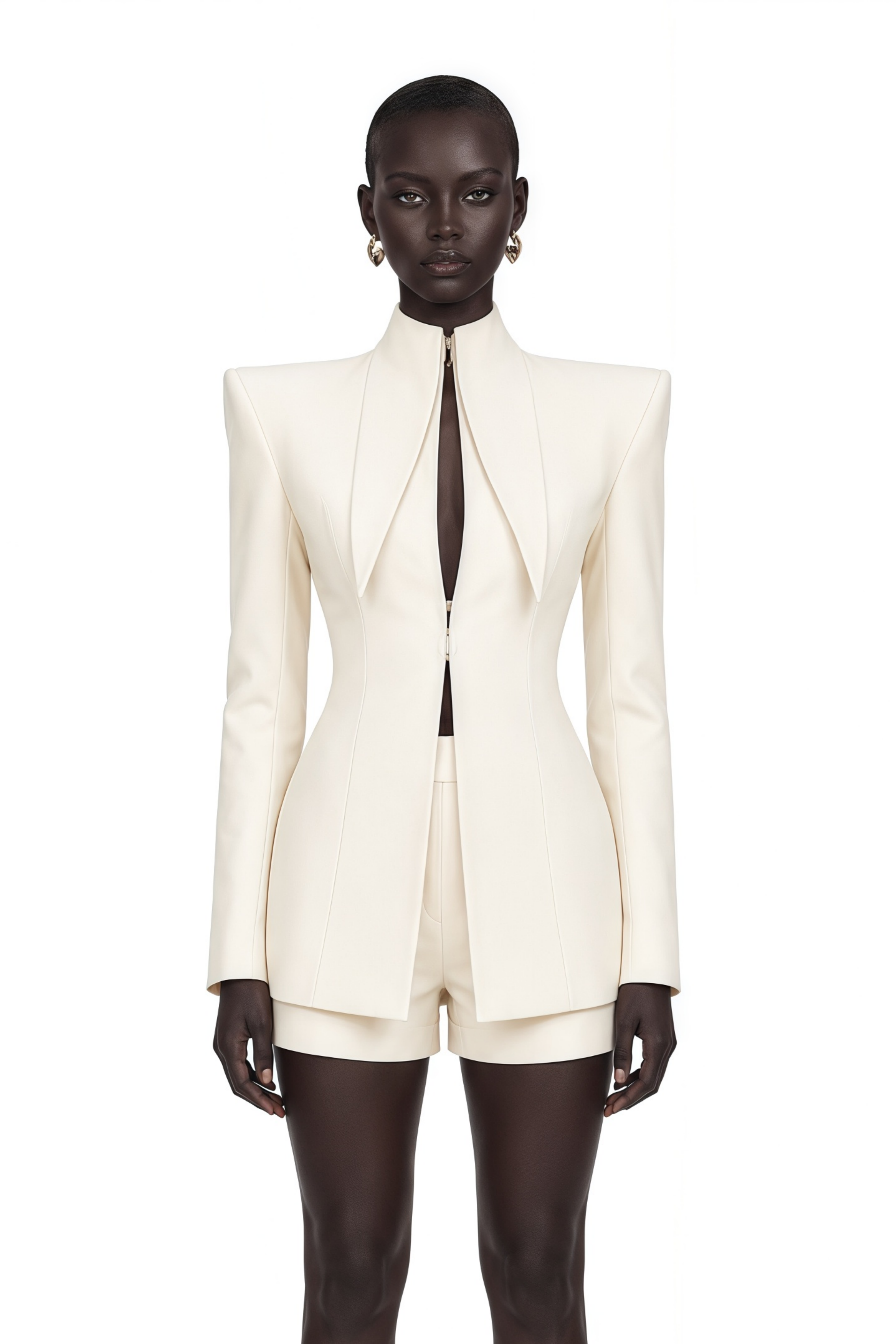 Darcy Ivory Power Shoulder Blazer & Shorts Set with Wingtip Collar