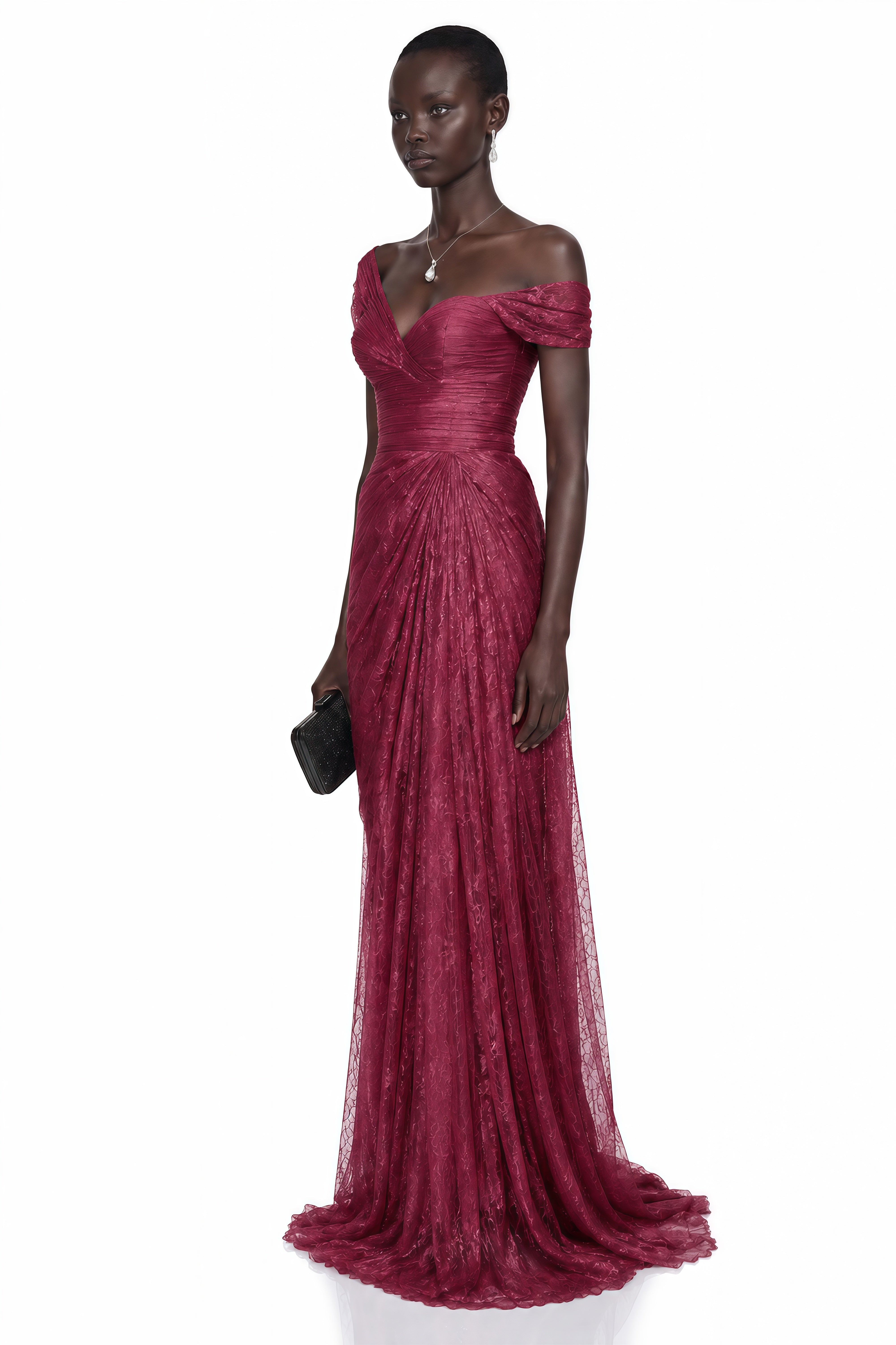 Defne Pink One Shoulder Ruched Lace Maxi Dress