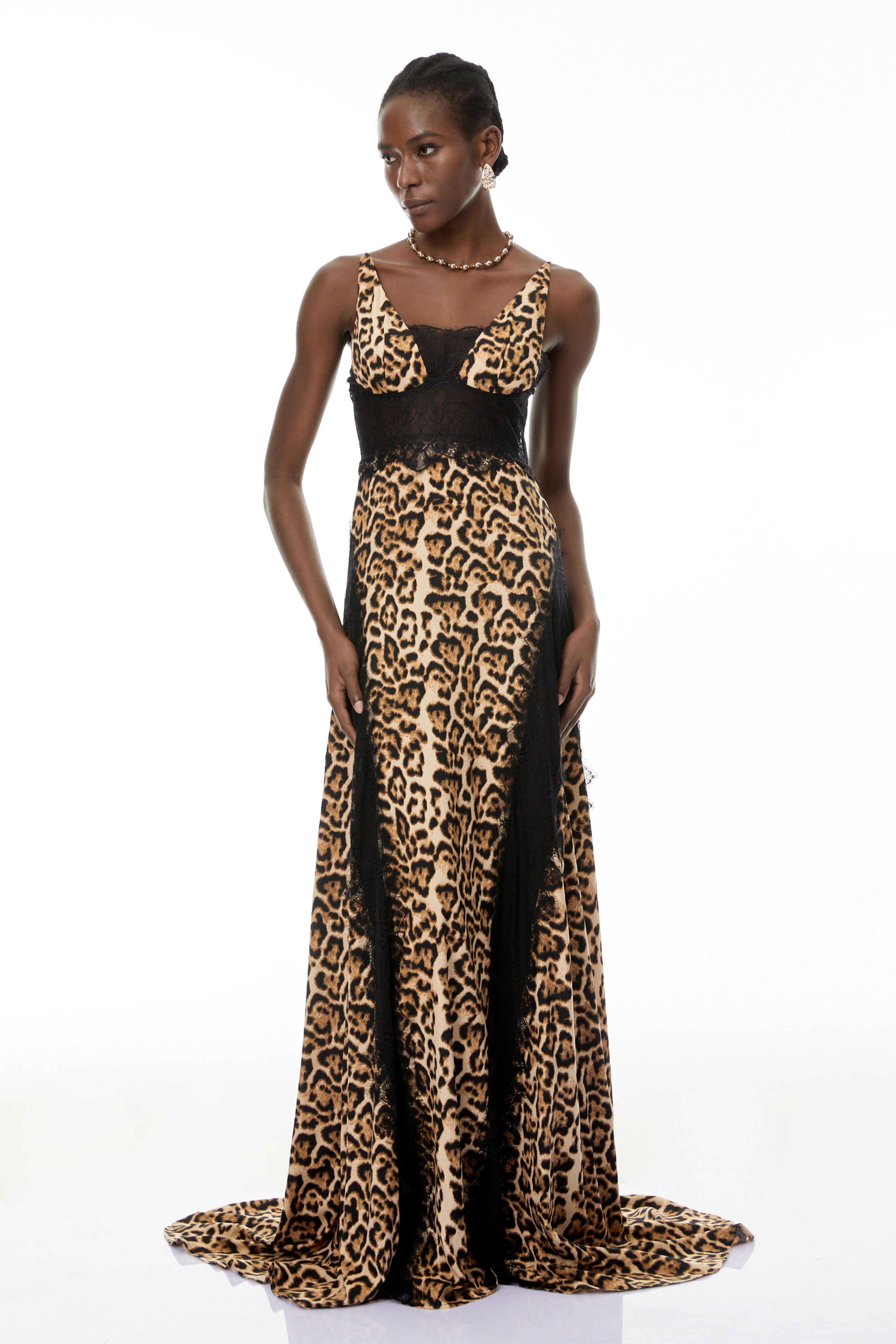 Denisa Brown Leopard Print Maxi Dress