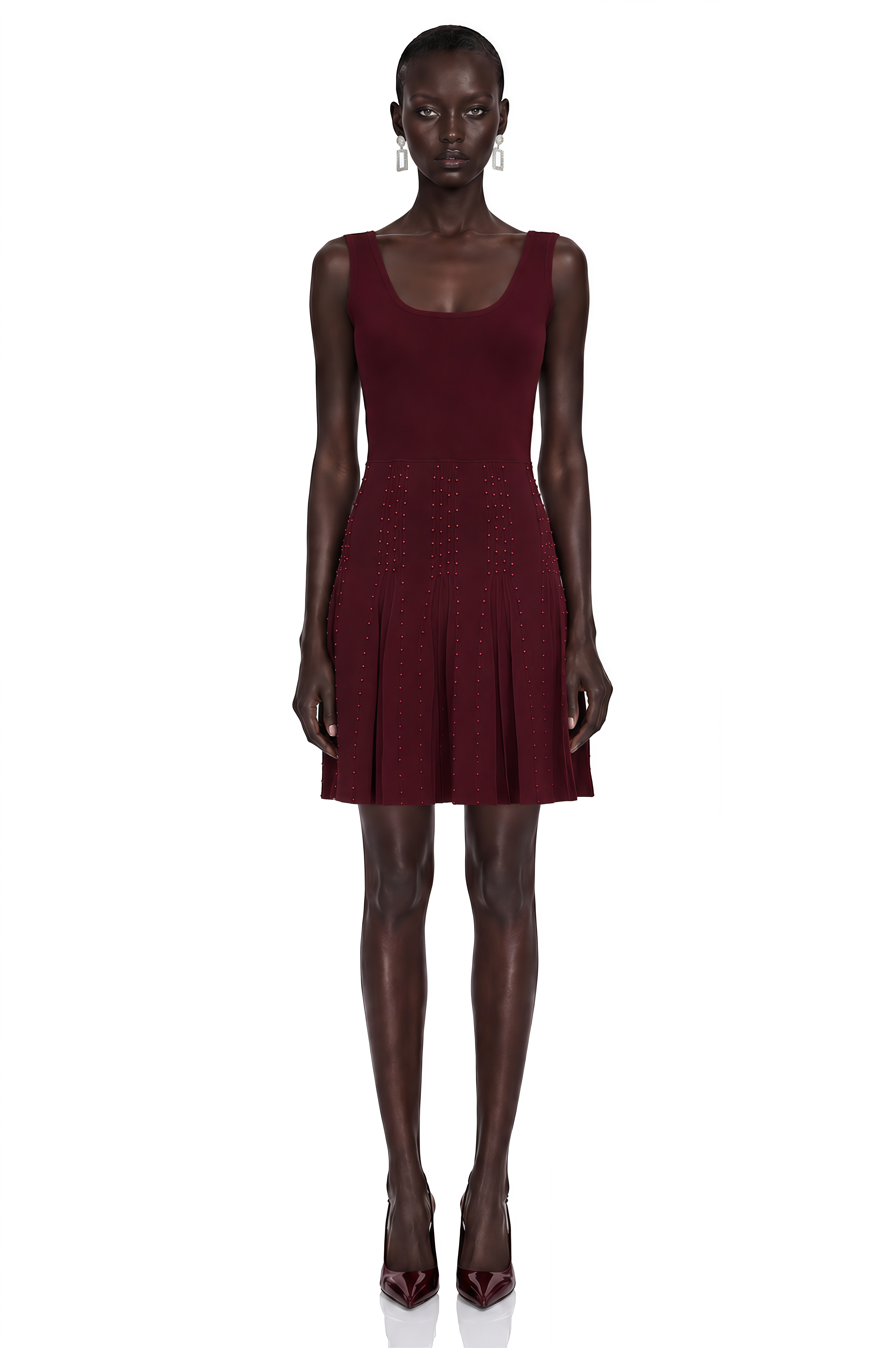 Diane Burgundy Beading Embellished Ruffled Mini Dress