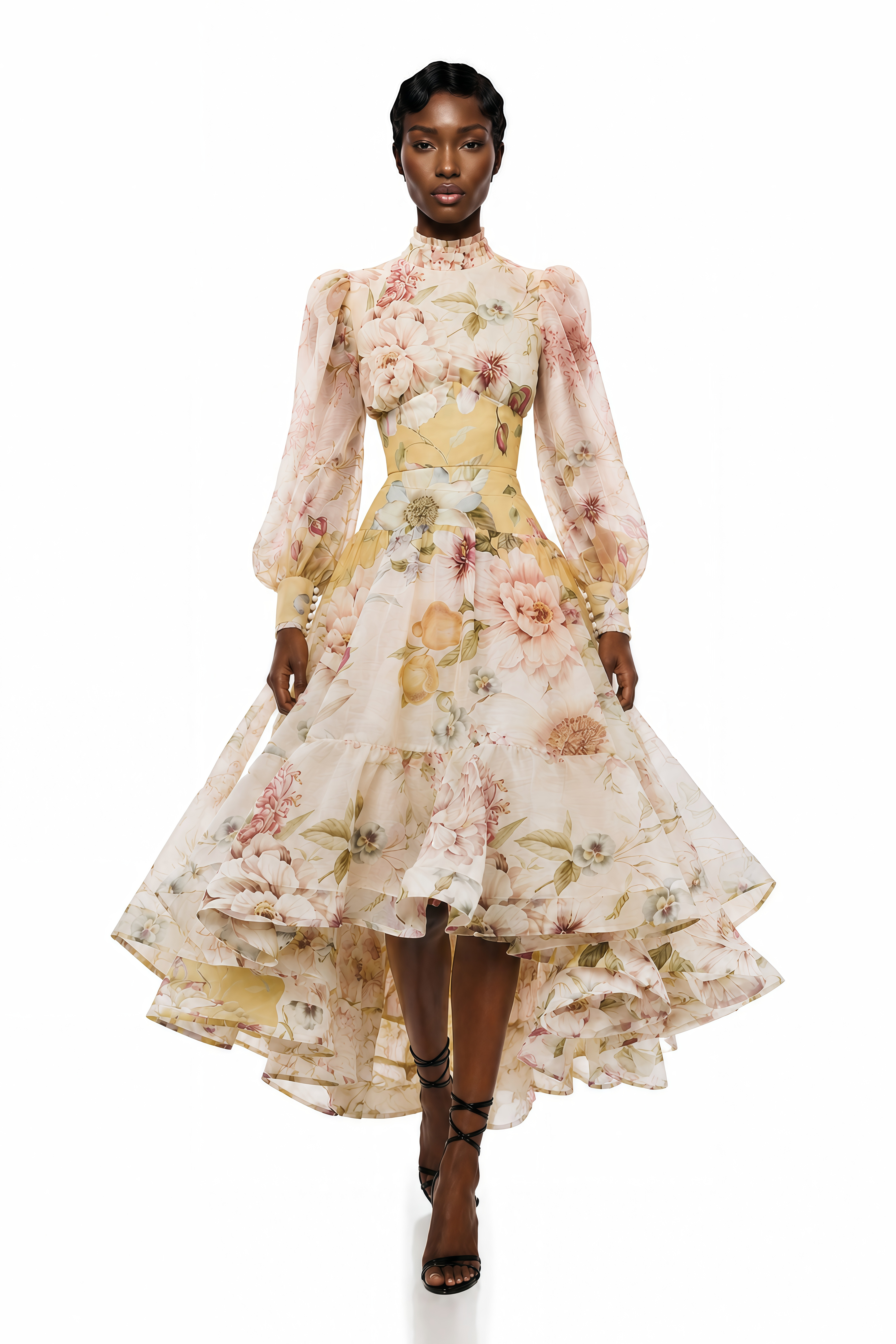 Dilek Yellow Floral Blouse & Asymmetrical Set