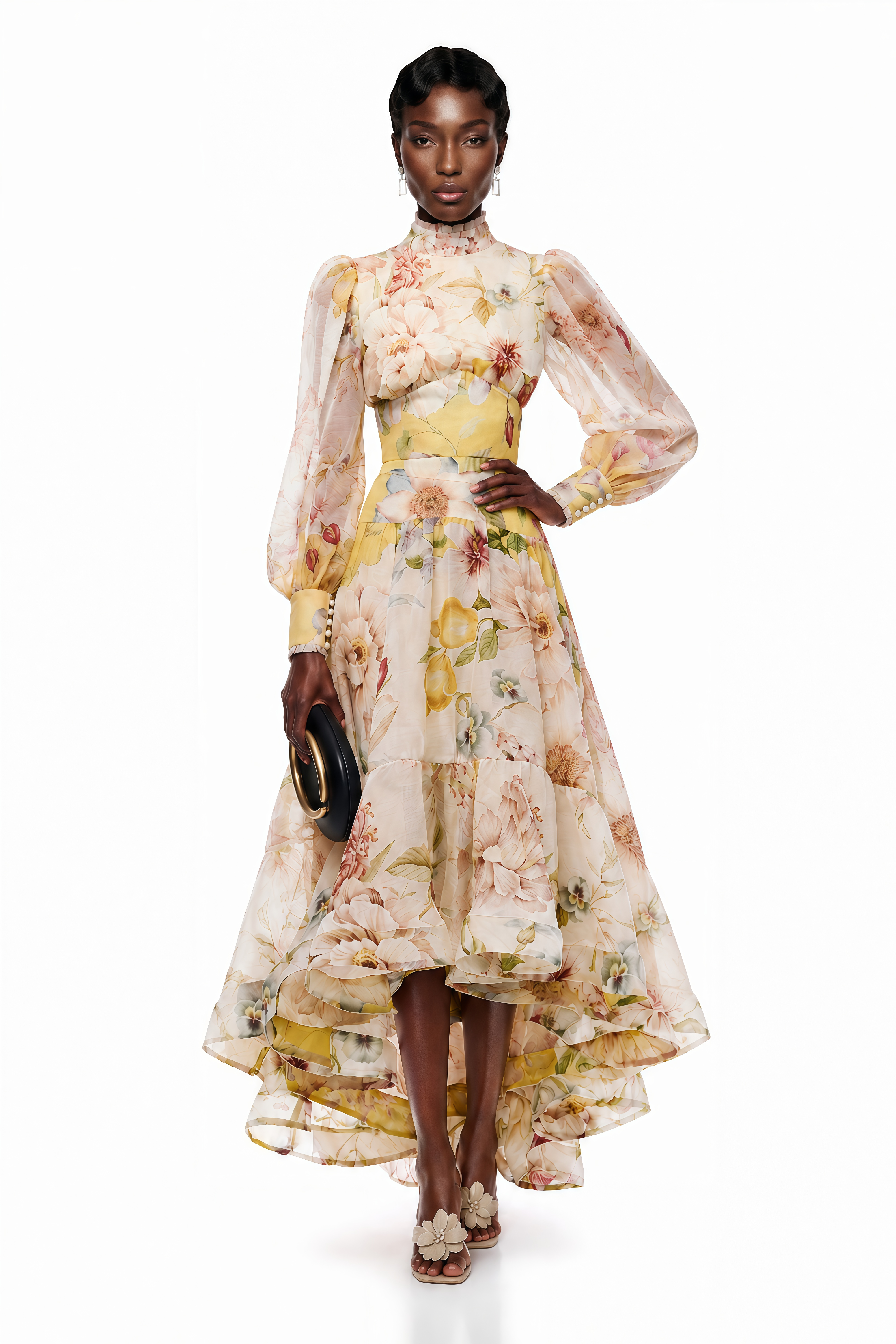 Dilek Yellow Floral Blouse & Asymmetrical Set