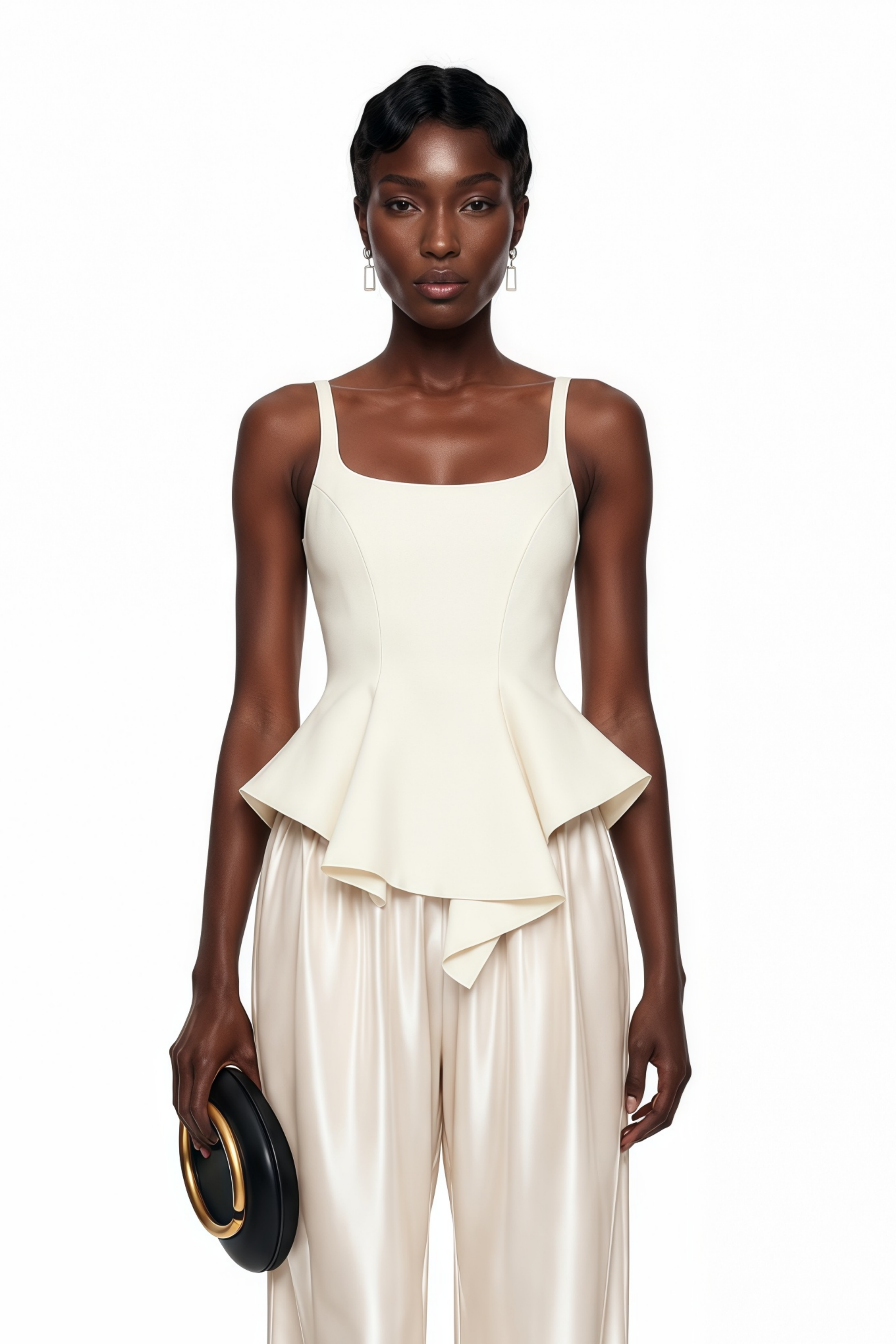 Dolores Cream Round Neck Crop Top & Trousers Set