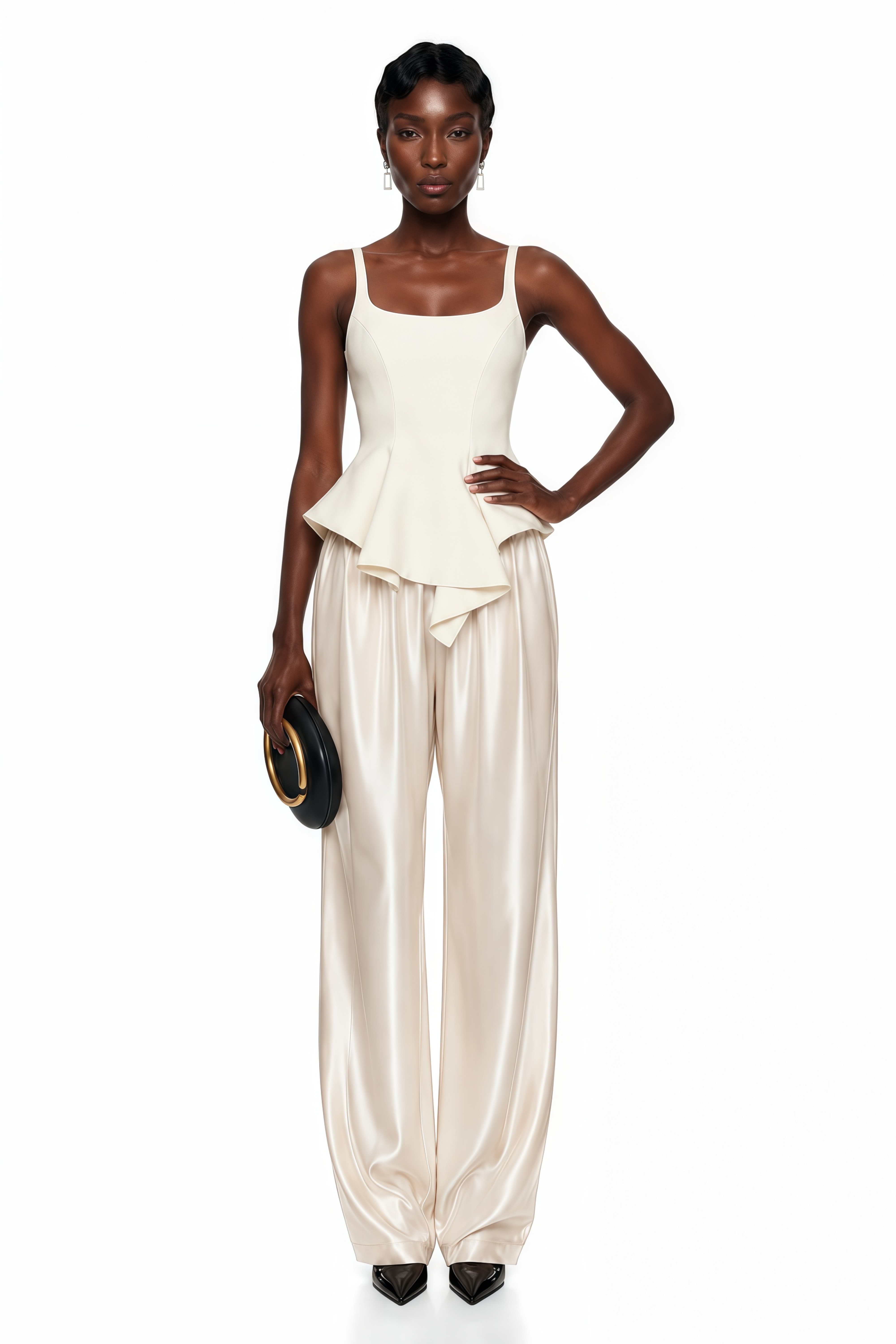 Dolores Cream Round Neck Crop Top & Trousers Set