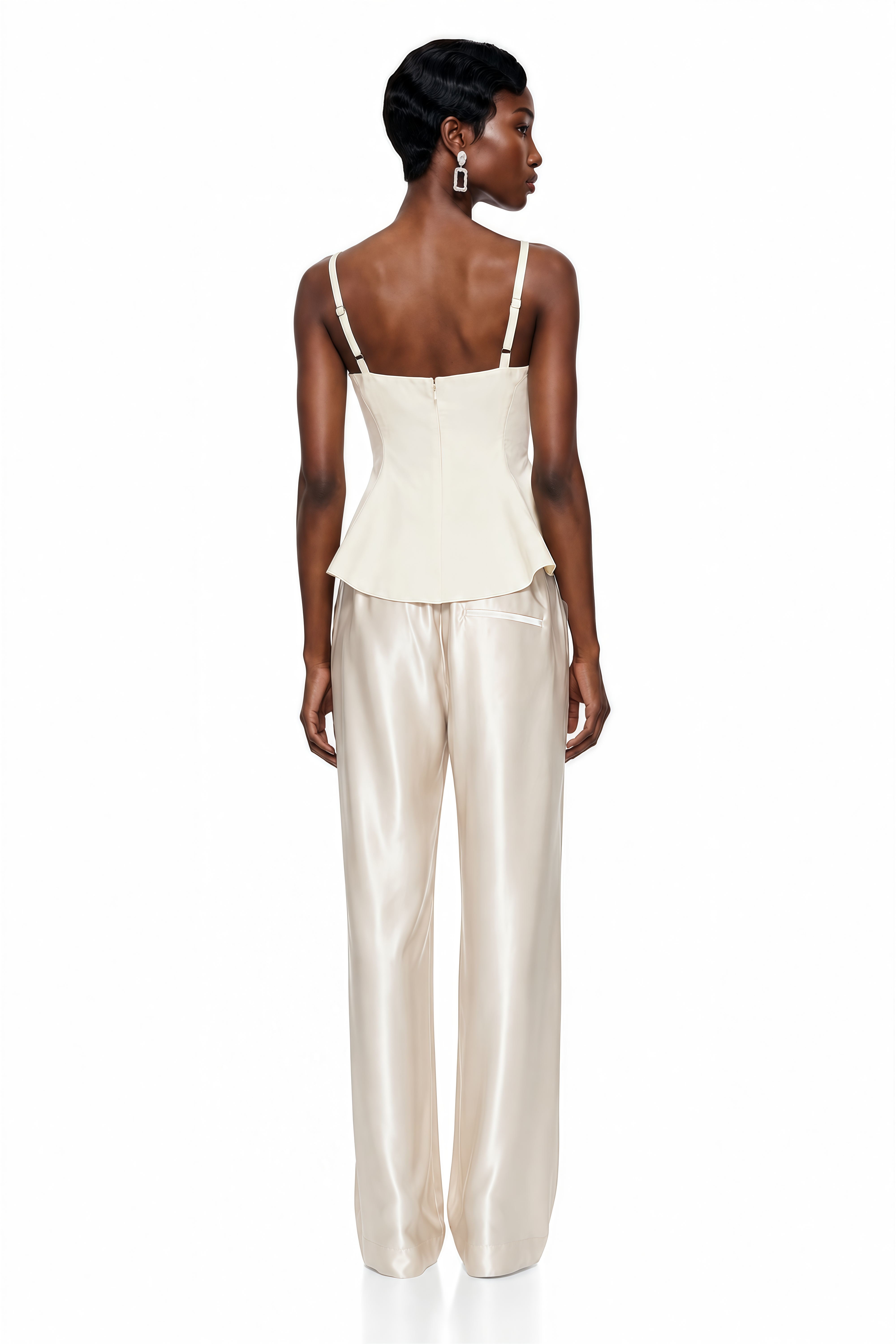Dolores Cream Round Neck Crop Top & Trousers Set